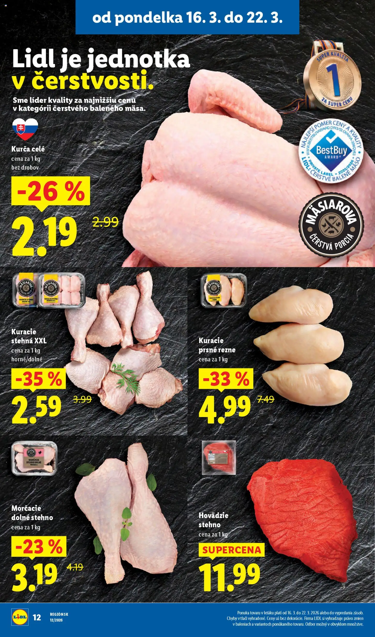 Nové Lidl akcie – leták je platný od 16.03.2026 | Strana: 16 | Produkty: Kuracie stehná, Kurča