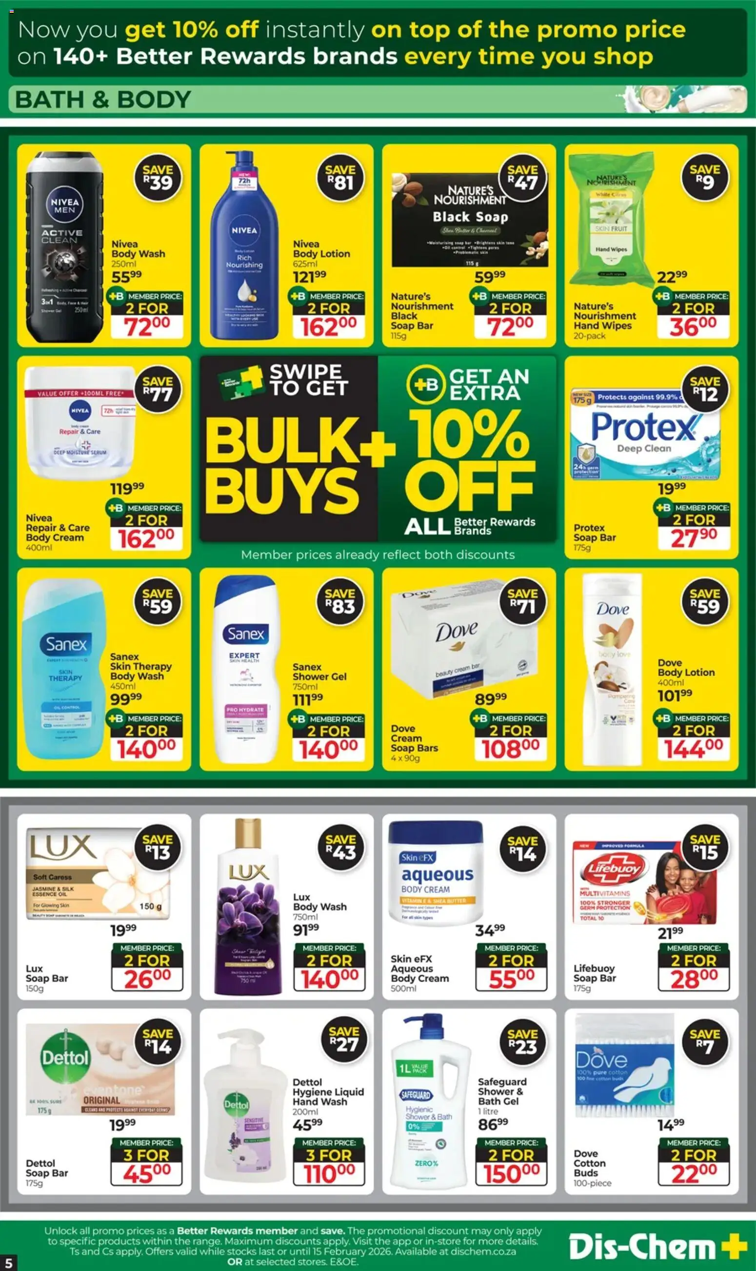 New Dis-Chem catalogue – valid from 13.01.2026 | Page: 5 | Products: Serum, Multivitamins, Body cream, Cotton buds
