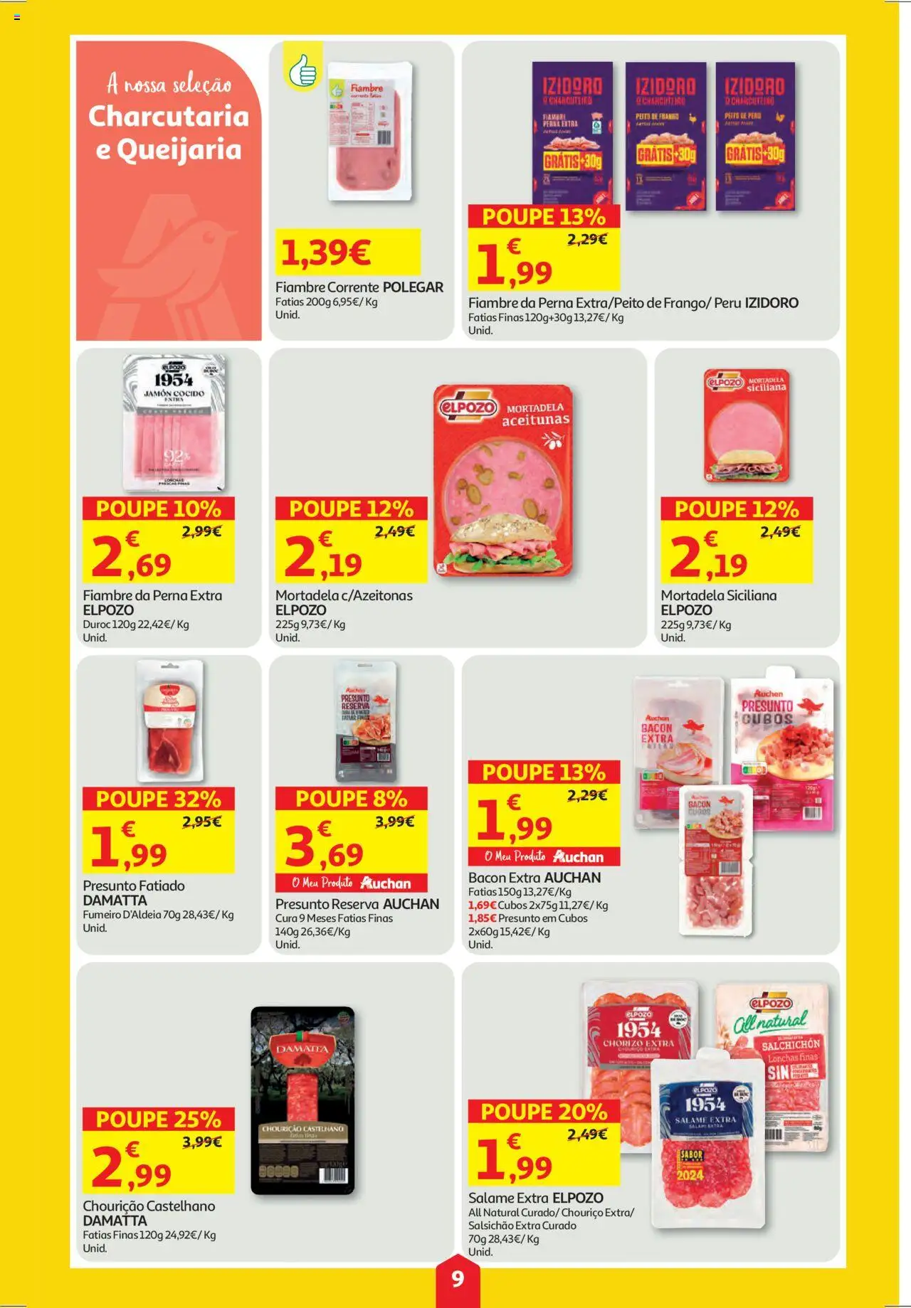 Auchan folheto │ válido de 11.09.2025 | Página: 9 | Produtos: Mortadela, Bacon, Frango, Chouriço