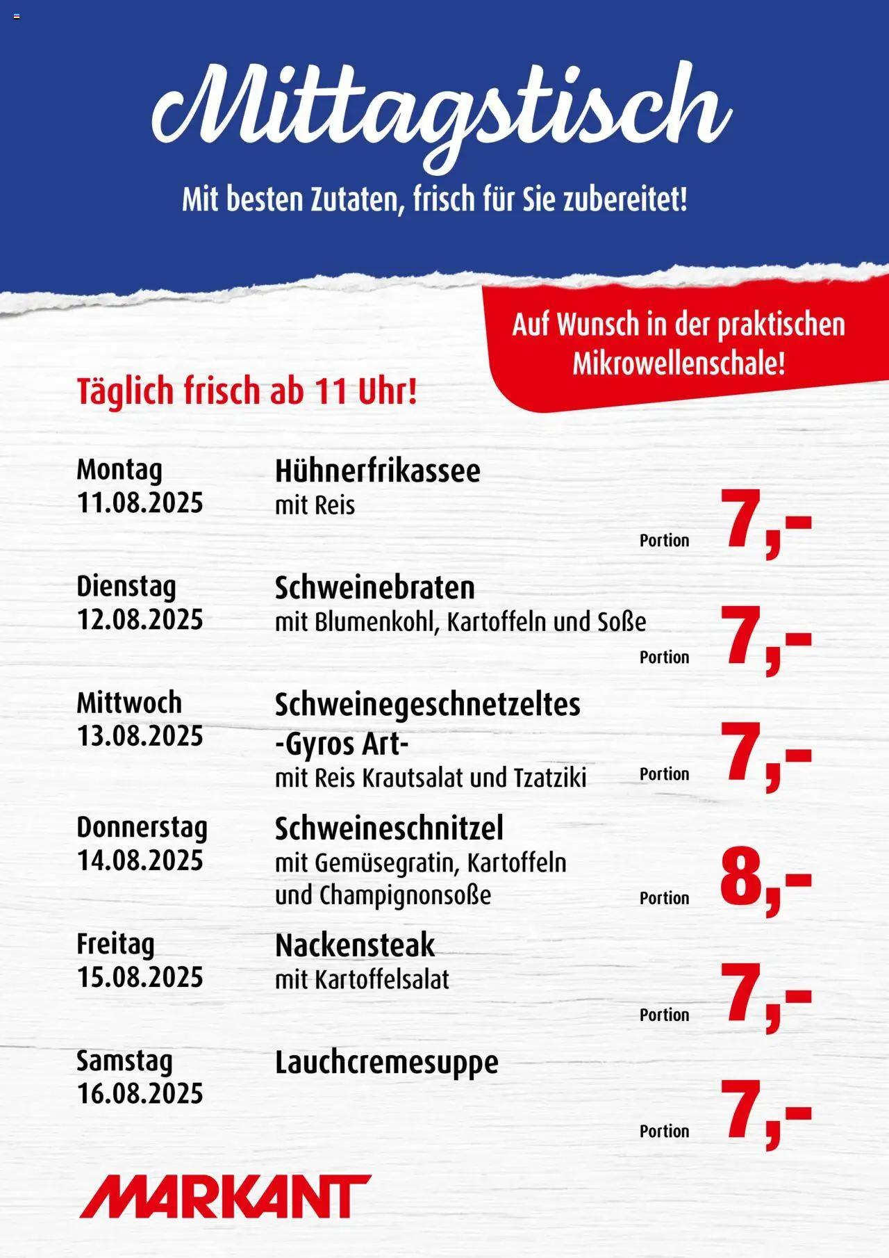 Markant  Mittagstisch - gültig ab dem 11.08.2025 | Seite: 1 | Produkte: Gyros, Kartoffeln, Soße, Uhr
