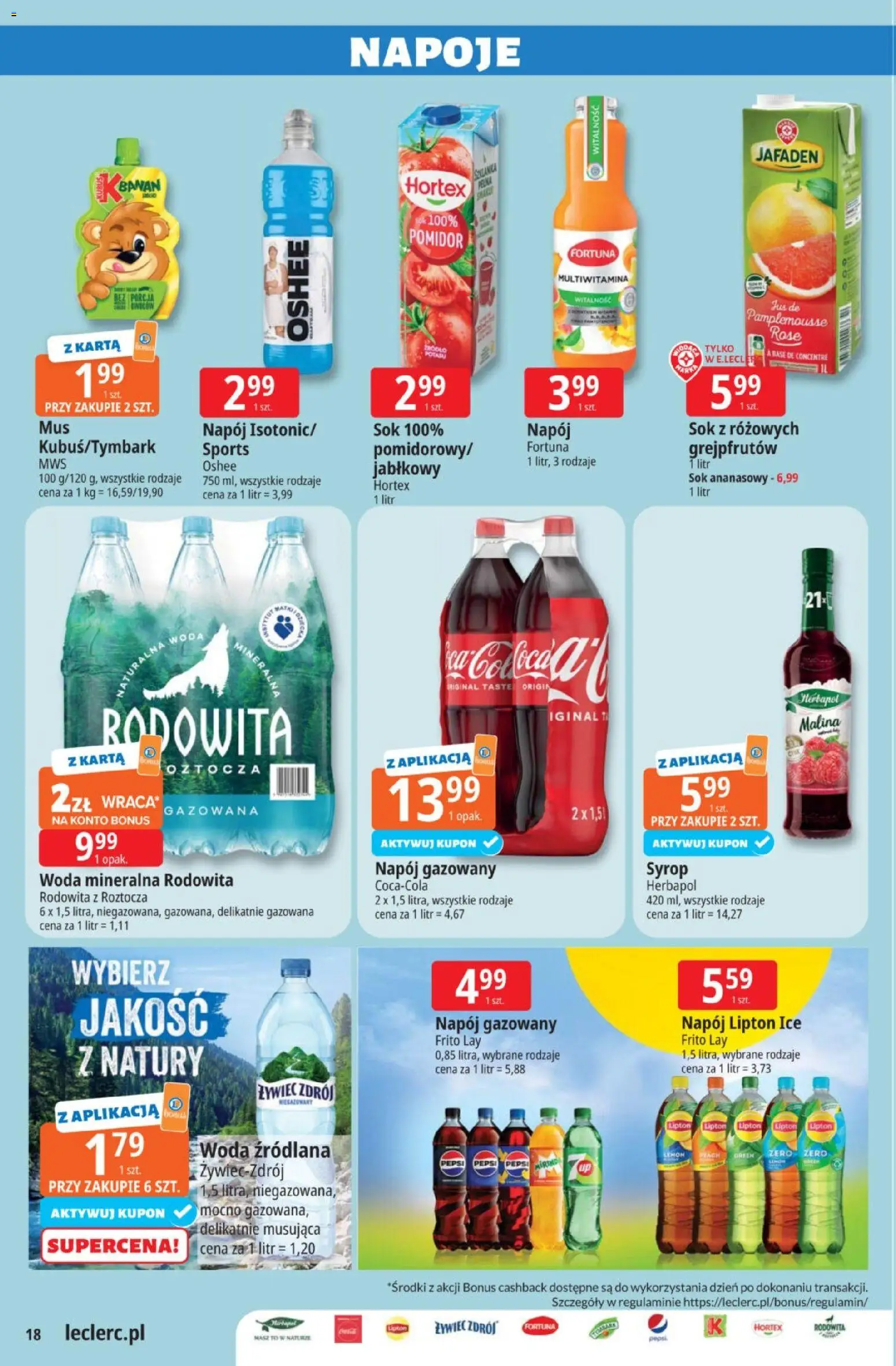E.Leclerc gazetka od 24.03.2026 | Strona: 12 | Produkty: Syrop, Napoje, Woda źródlana, Pepsi