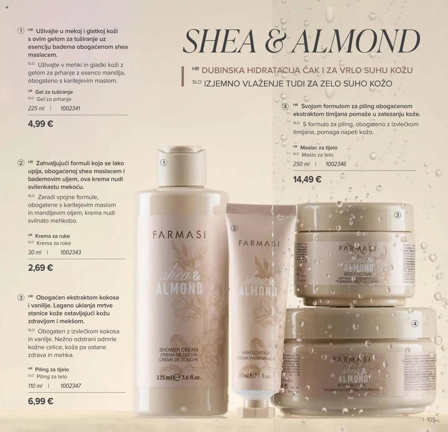 Farmasi katalog | vrijedi od 02.03.2026 | Stranica: 105 | Proizvodi: Piling, Krema za ruke, Gel za tuširanje, Krema