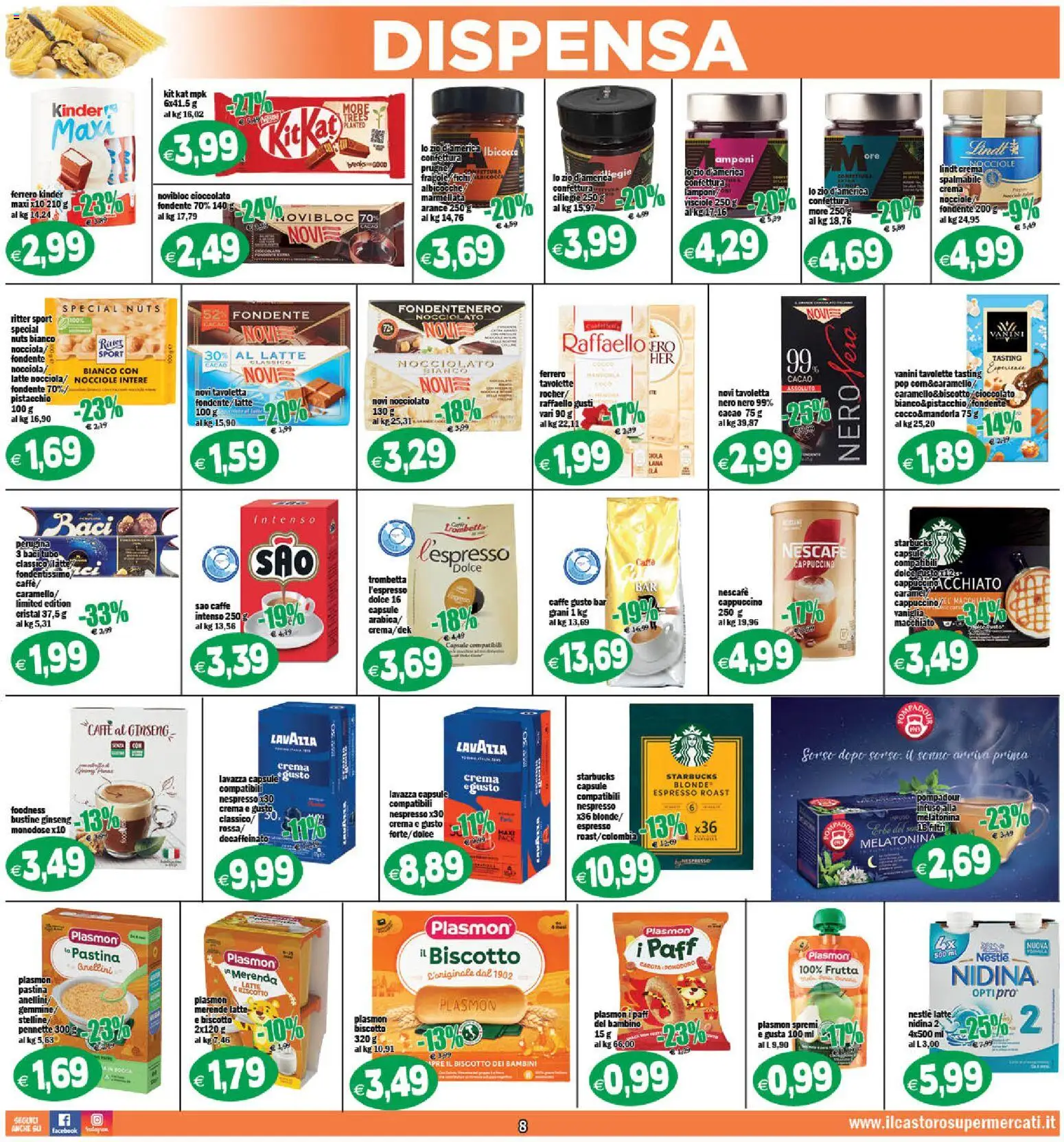 Volantino Il Castoro del 18.11.2025 | Pagina: 8 | Prodotti: Caffè, Frutta, Tubo, Marmellata