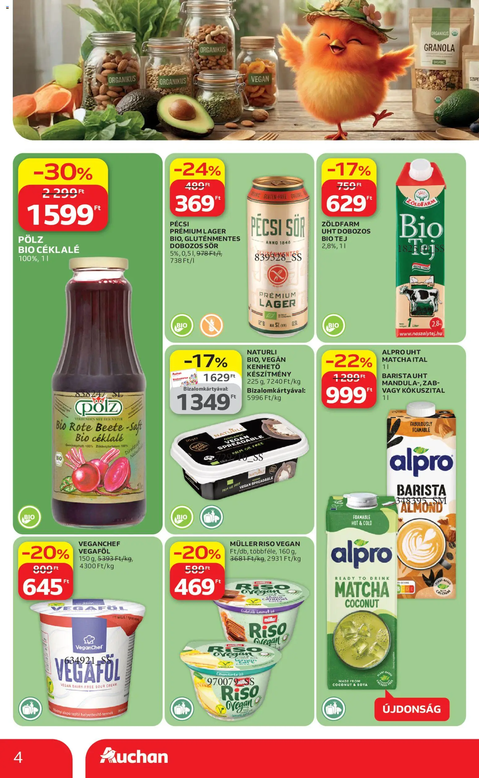Auchan akciós ujság - amely érvényes a következő dátumtól: 23.04.2026 | Oldal: 4 | Termékek: Kiseli krastavci, Granola, Oregánó, Gluténmentes