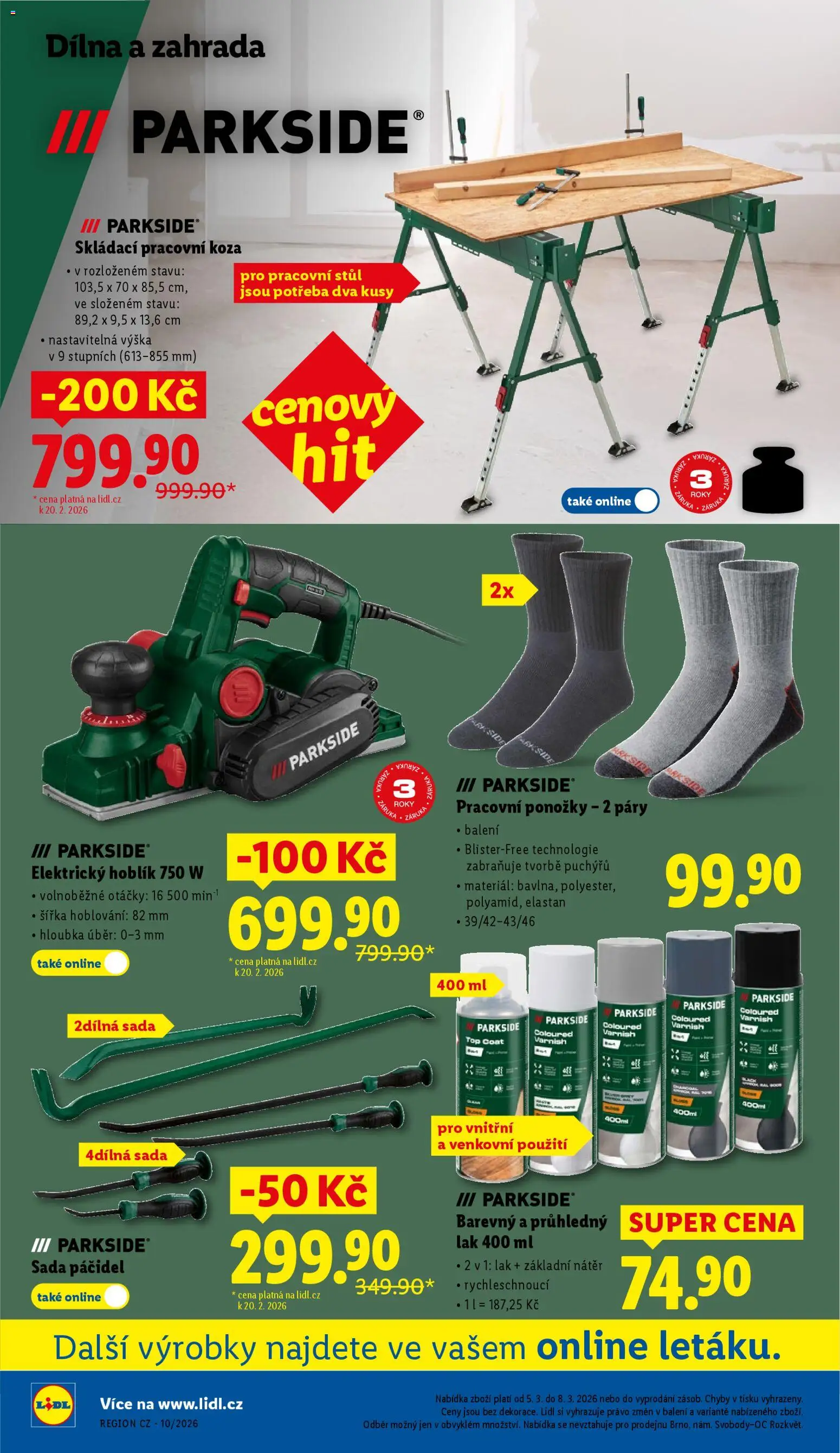 Lidl leták od 05.03.2026 | Strana: 44 | Produkty: Ponožky, Parkside, Hoblík, Pracovní stůl