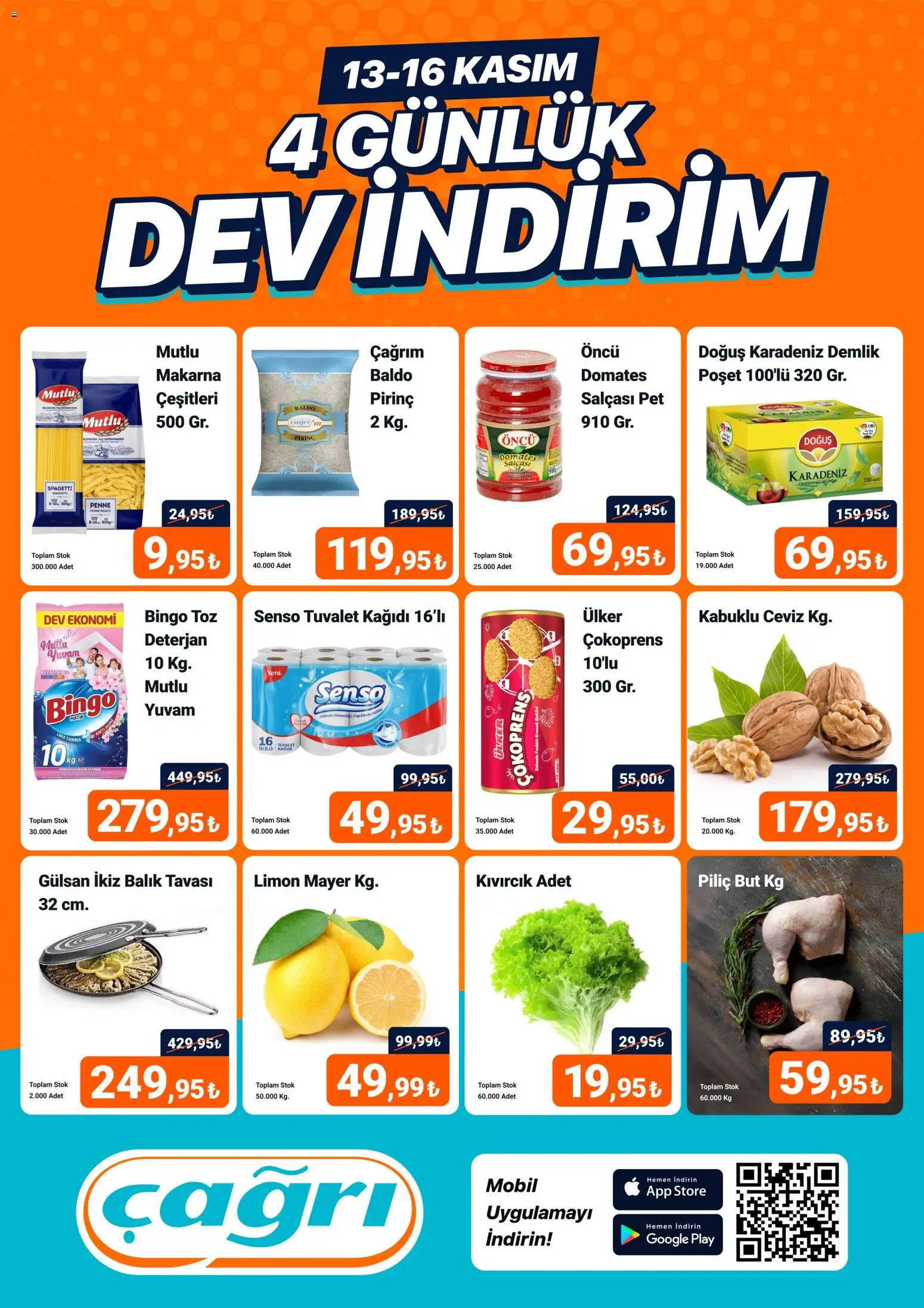 Çağrı Market - 4 Günlük Dev İndirim - 13.11.2025 tarihinden itibaren geçerlidir | Sayfa: 1 | Ürünler: Pirinç, Makarna, Limon, Demlik