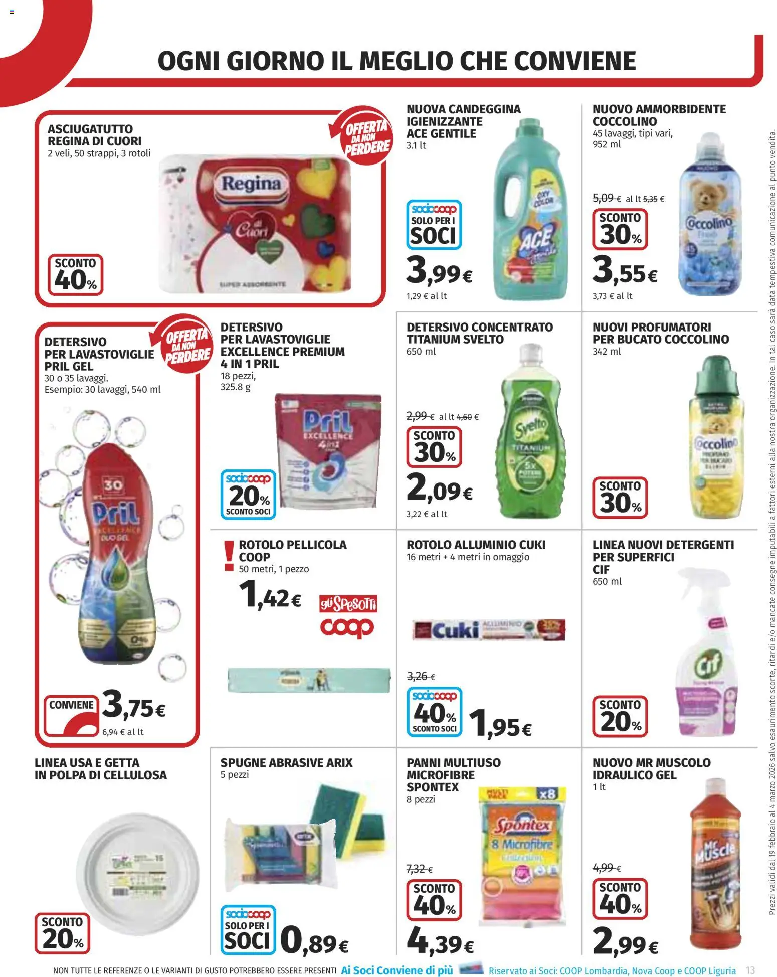 Volantino COOP del 19.02.2026 | Pagina: 13 | Prodotti: Ammorbidente, Detersivo per lavastoviglie, Pellicola, Alluminio