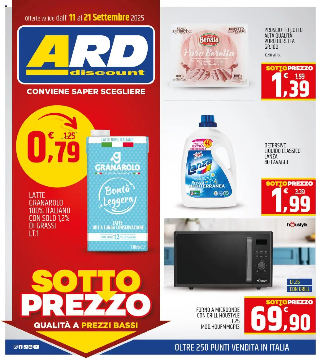 Volantino ARD Discount del 11.09.2025 | Pagina: 1 | Prodotti: Prosciutto Cotto, Microonde, Latte, Forno