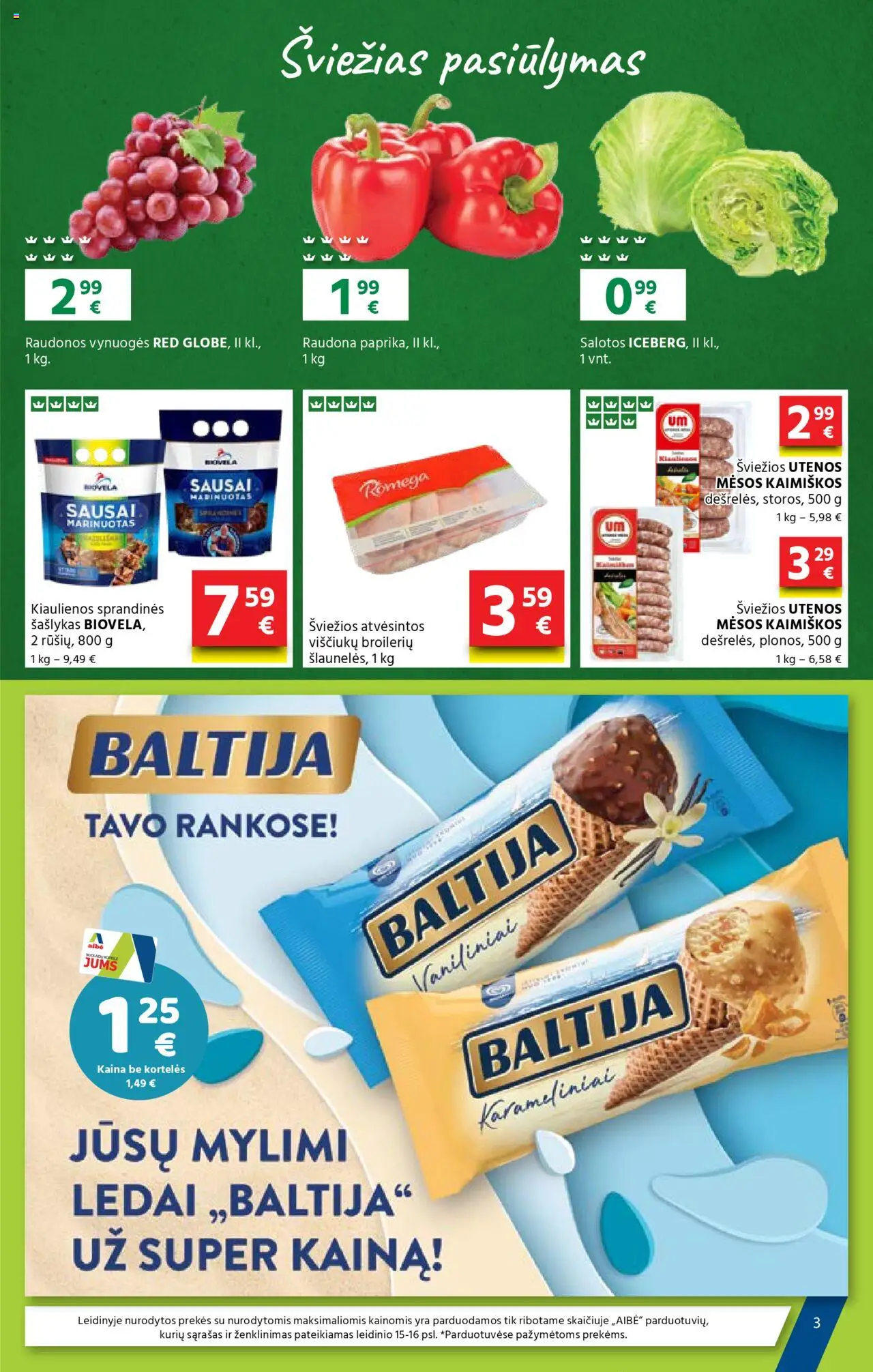 AIBE leidinys│galioja nuo 21.08.2025 | Puslapis: 3 | Prekių: Ledai, Salotos, Kiaulienos, Vynuogės