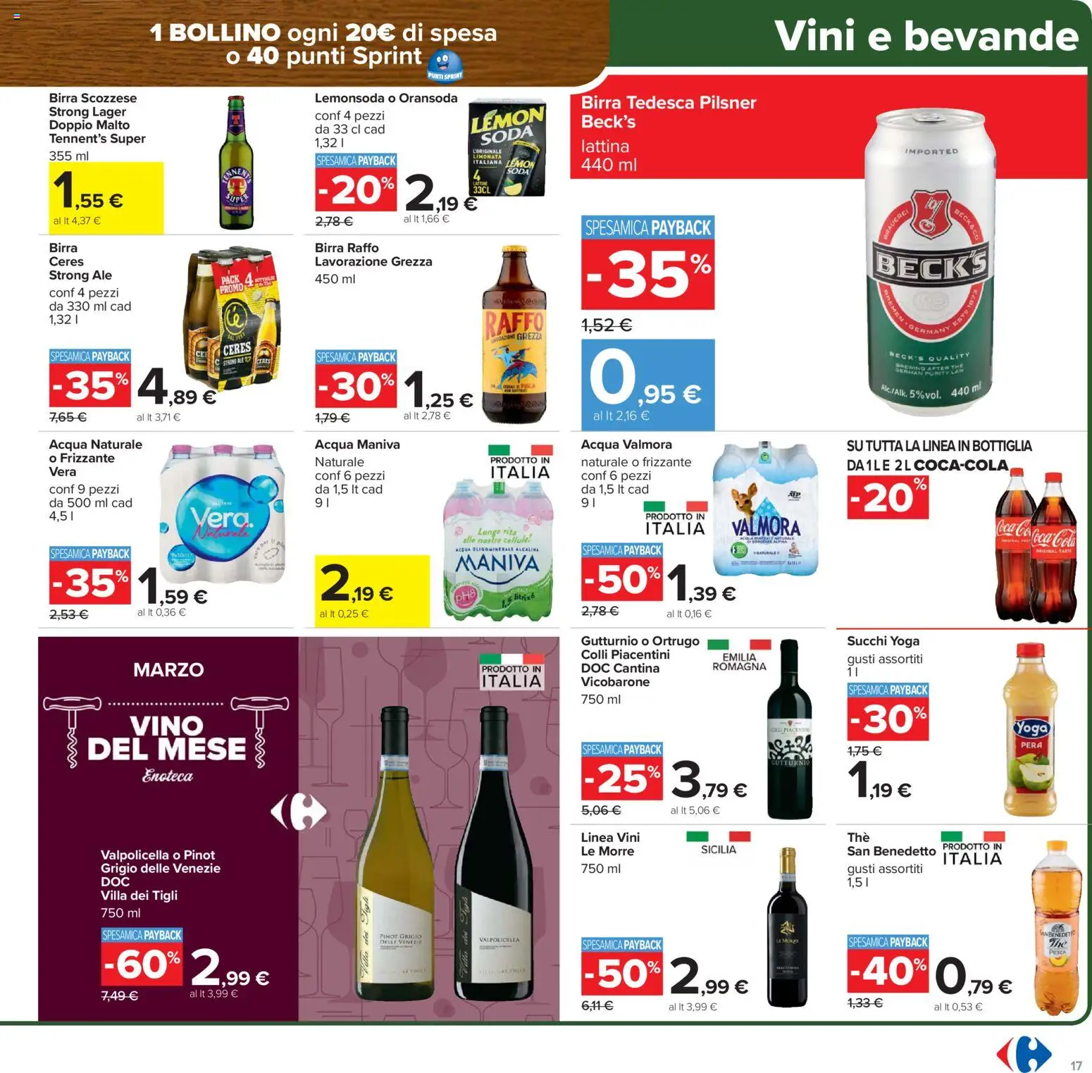 Volantino Carrefour del 02.03.2026 | Pagina: 17 | Prodotti: Tennent's, Acqua naturale, Enoteca, Bottiglia