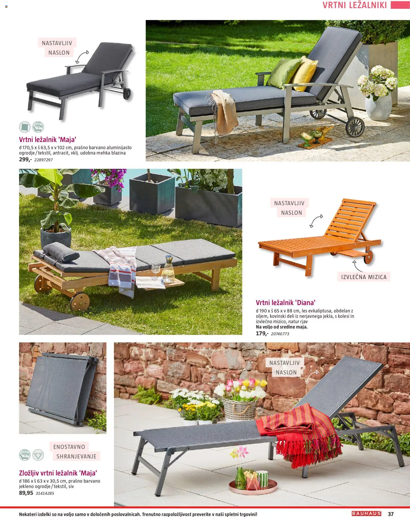 Novi Bauhaus katalog ponudbe – veljaven od 22.04.2026 | Stran: 37 | Izdelki: Ležalnik, Mizica, Blazina