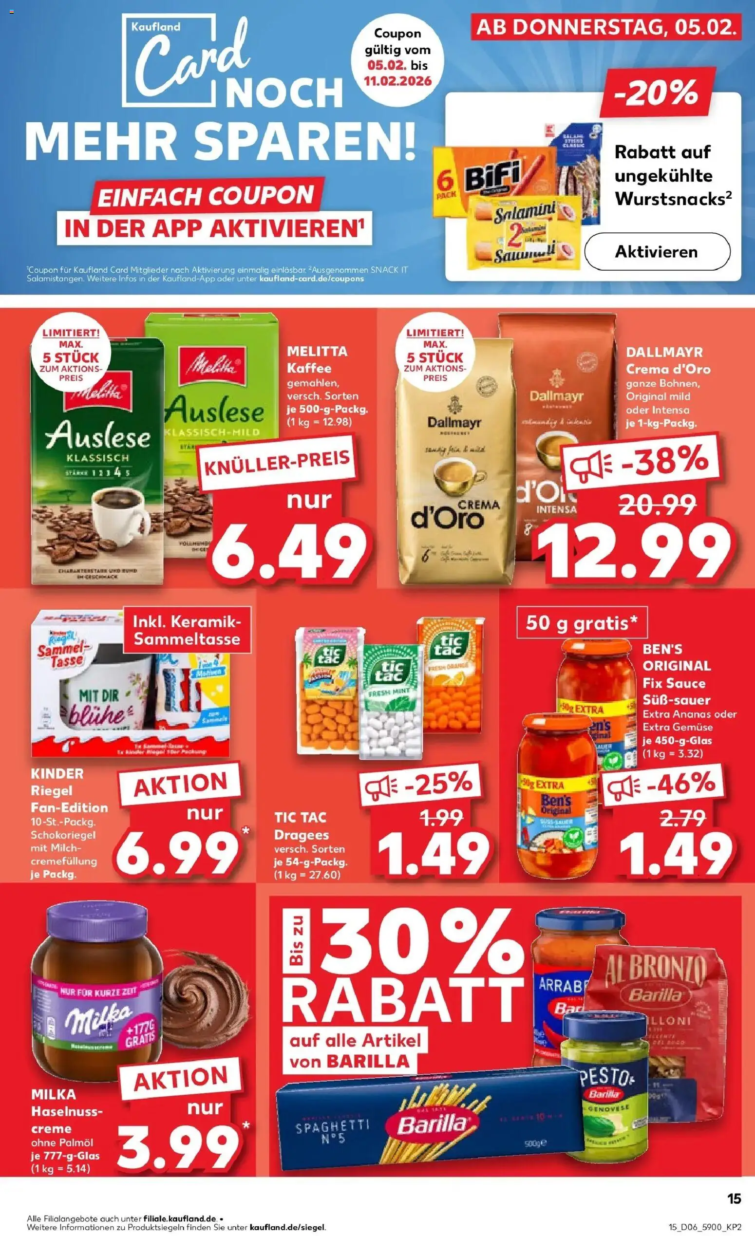 Kaufland prospekt Arnstadt	 – gültig ab 09.02.2026 | Seite: 15 | Produkte: Melitta kaffee, Kaffee, Barilla pesto, Dallmayr