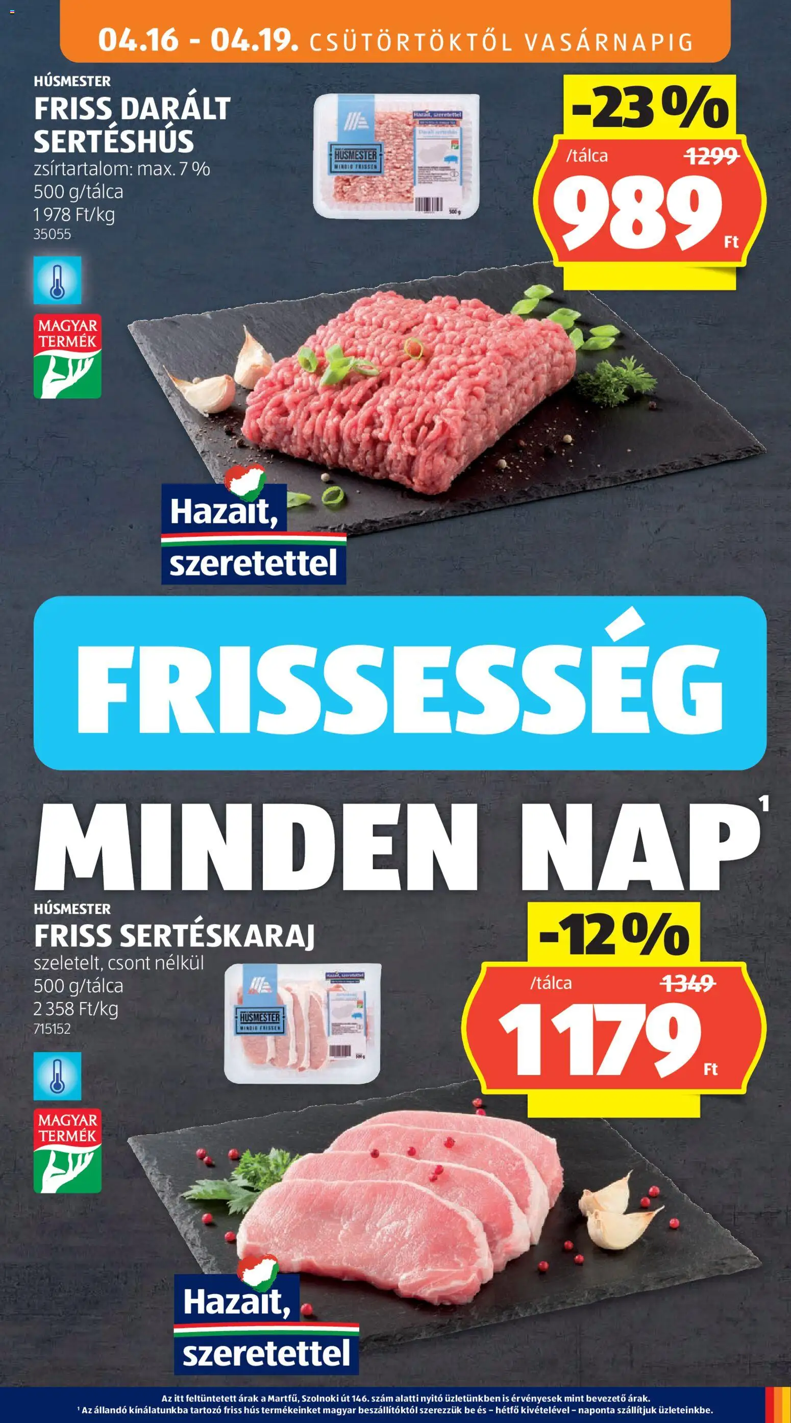 Aldi akciós ujság - amely érvényes a következő dátumtól: 16.04.2026 | Oldal: 19 | Termékek: Sertéskaraj, Darált sertéshús, Sertéshús