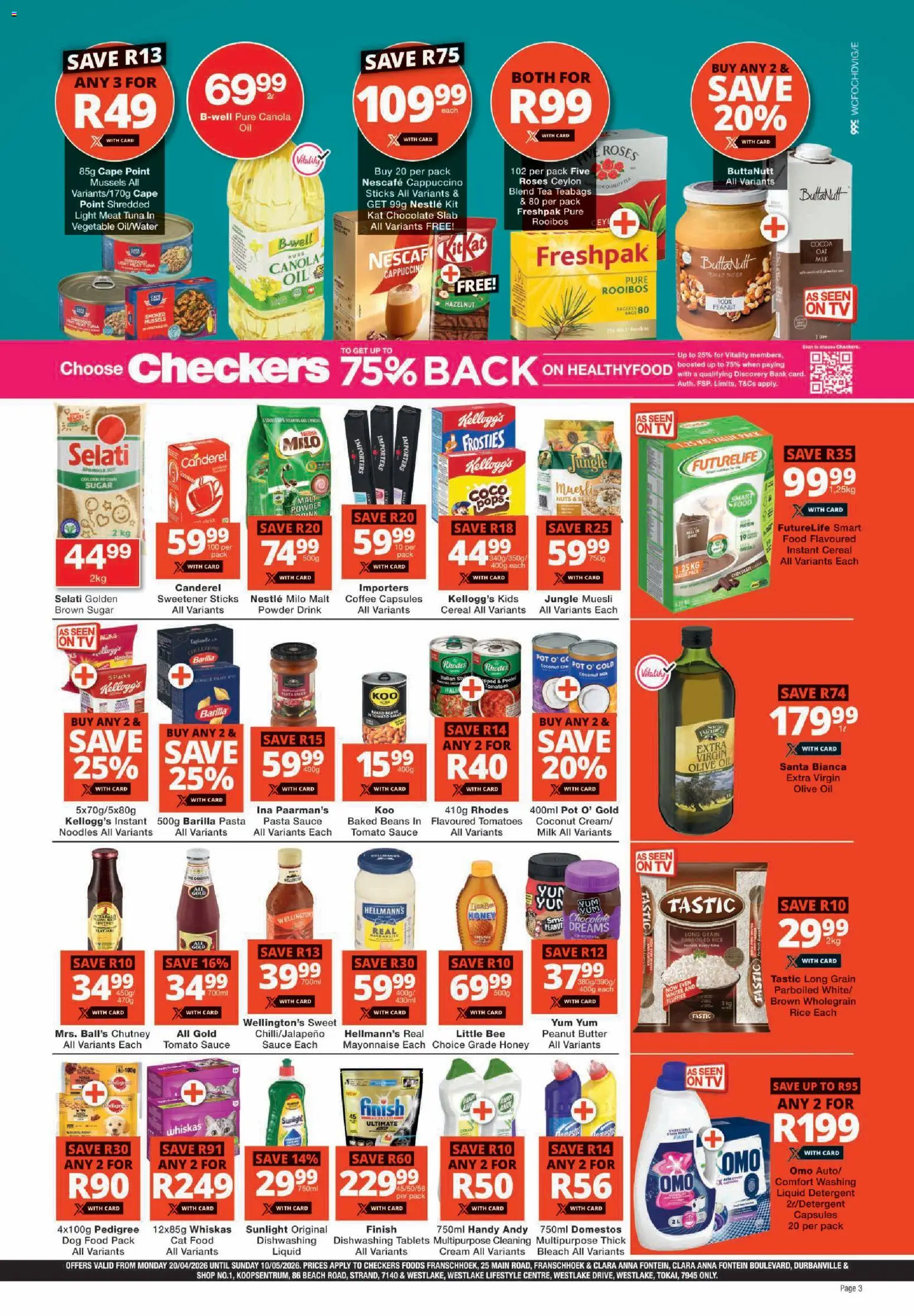 New Checkers catalogue – valid from 20.04.2026 | Page: 3 | Products: Tuna, Rice, Tea, Sugar