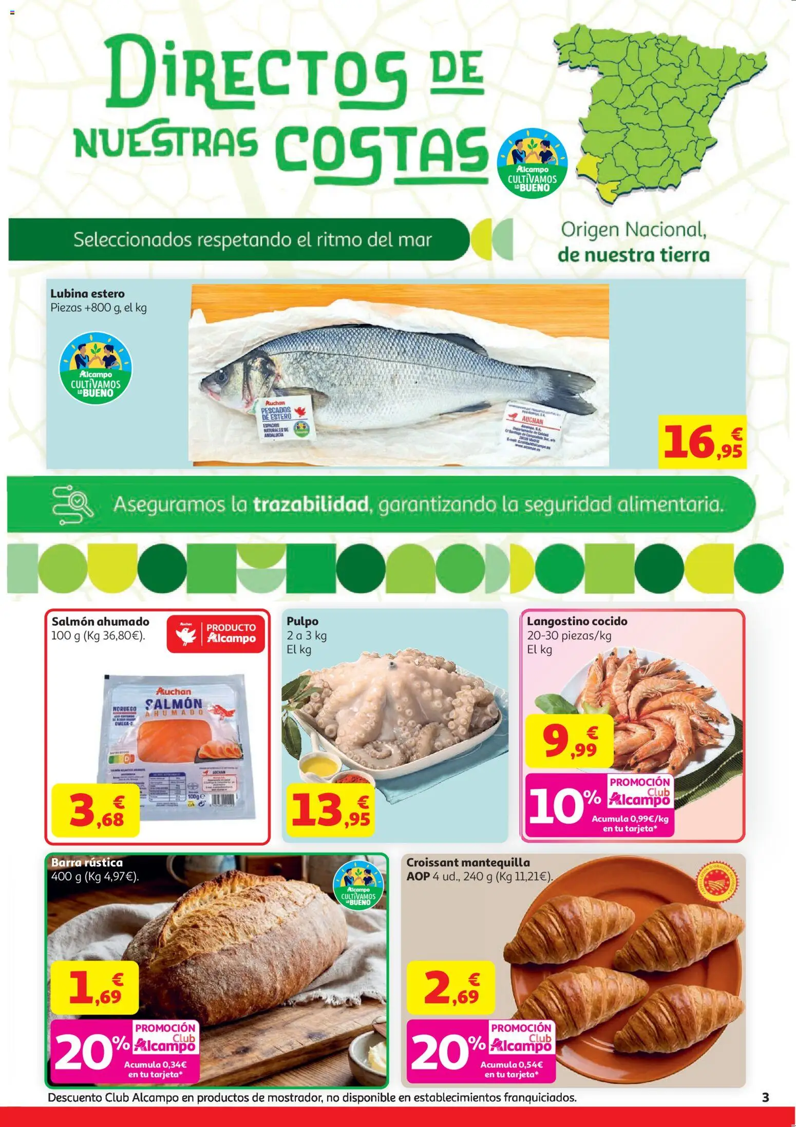 Alcampo Supermercado MAD │ válido desde el 21.04.2026 | Página: 3 | Productos: Croissant, Salmón ahumado, Συσκευή ροής, Langostino
