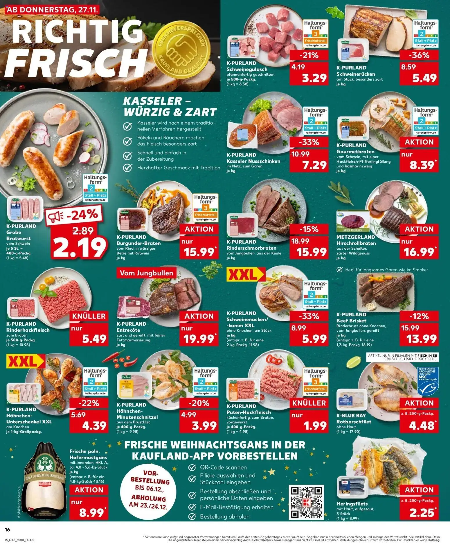 Kaufland prospekt Großenhain	 – gültig ab 27.11.2025 | Seite: 16 | Produkte: Schweinegulasch, Entrecote, Schweinerucken, Fleisch