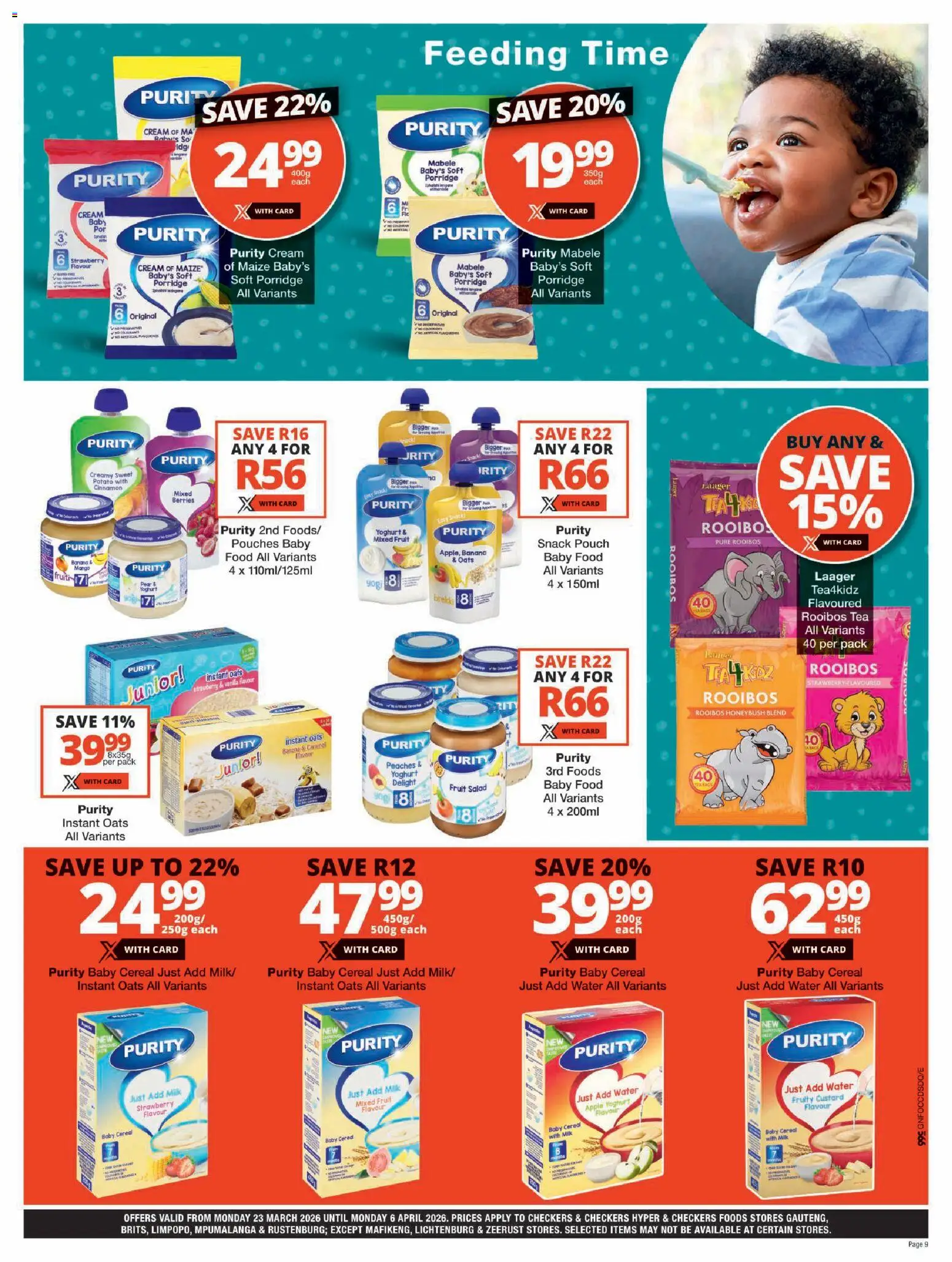 New Checkers catalogue – valid from 23.03.2026 | Page: 9 | Products: Milk, Oats, Baby food, Fruit
