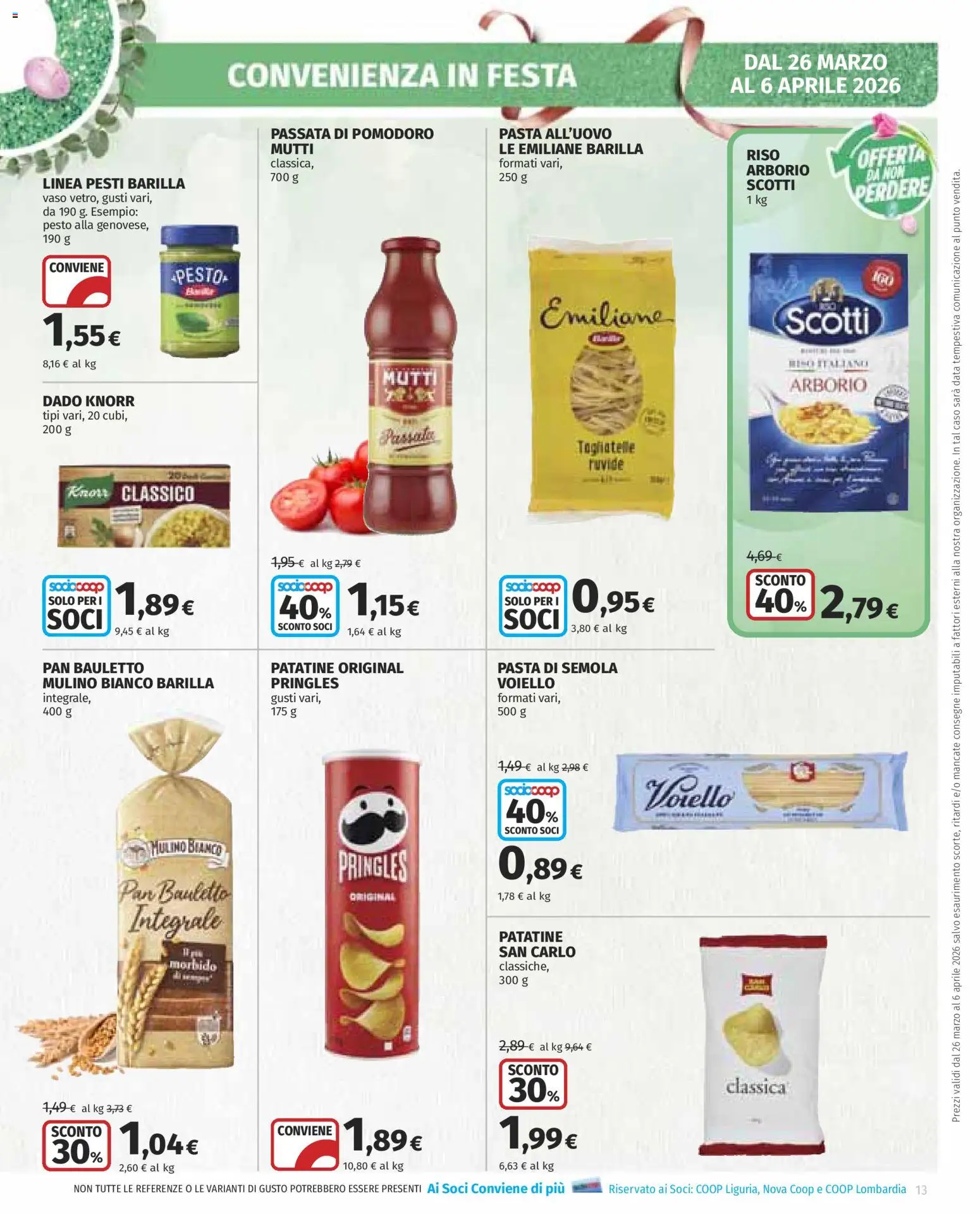 Volantino COOP del 26.03.2026 | Pagina: 13 | Prodotti: Patatine, Pasta, Passata di pomodoro, Vaso