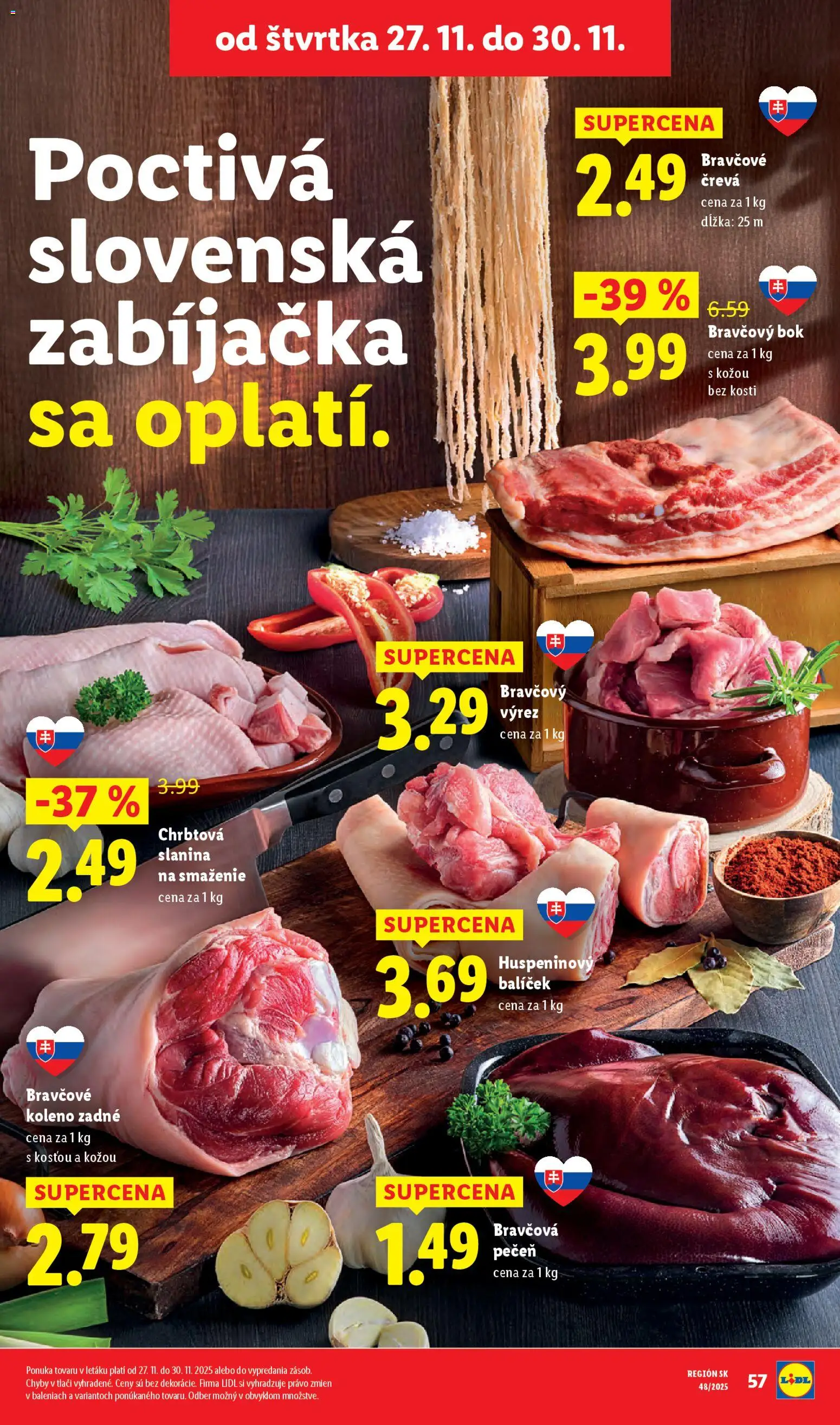 Nové Lidl akcie – leták je platný od 27.11.2025 | Strana: 11 | Produkty: Slanina, Bravčové koleno