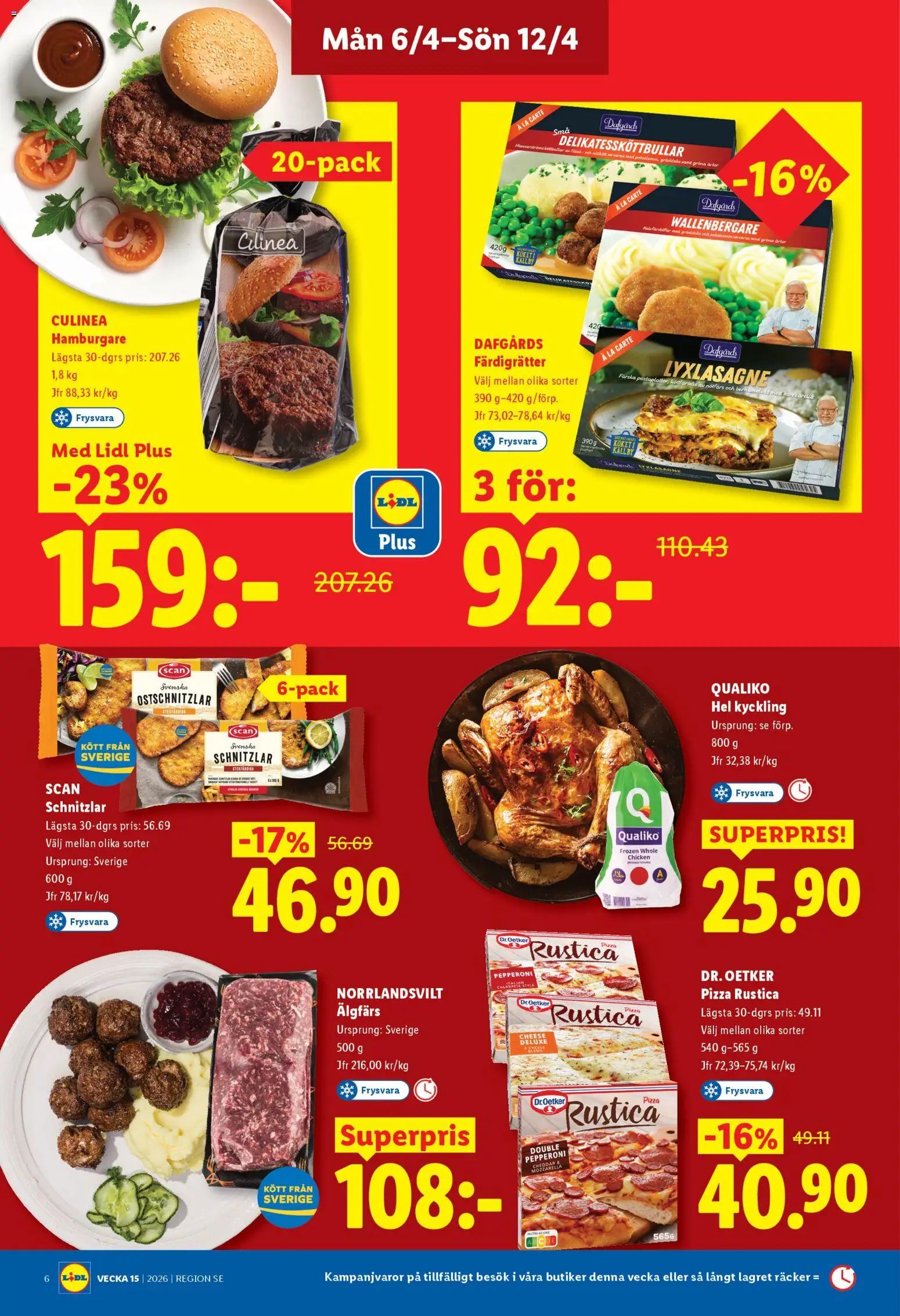 Lidl reklamblad aktuell från 06.04.2026 | Sida: 6 | Produkter: Hamburgare, Cheddar, Pizza, Fläsk