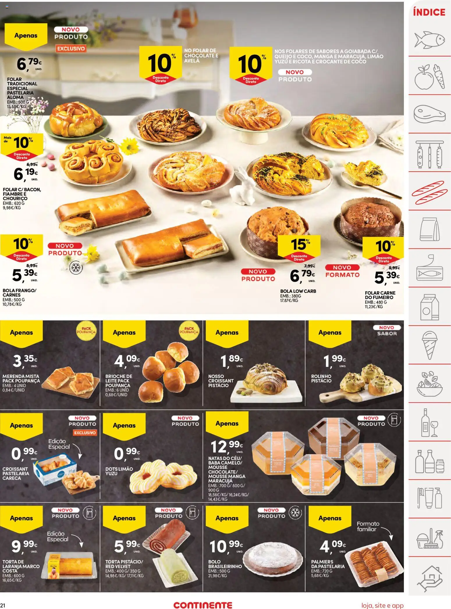 Continente Semanal Continente Bom Dia │ válido de 24.03.2026 | Página: 21 | Produtos: Chocolate, Chouriço, Torta, Natas