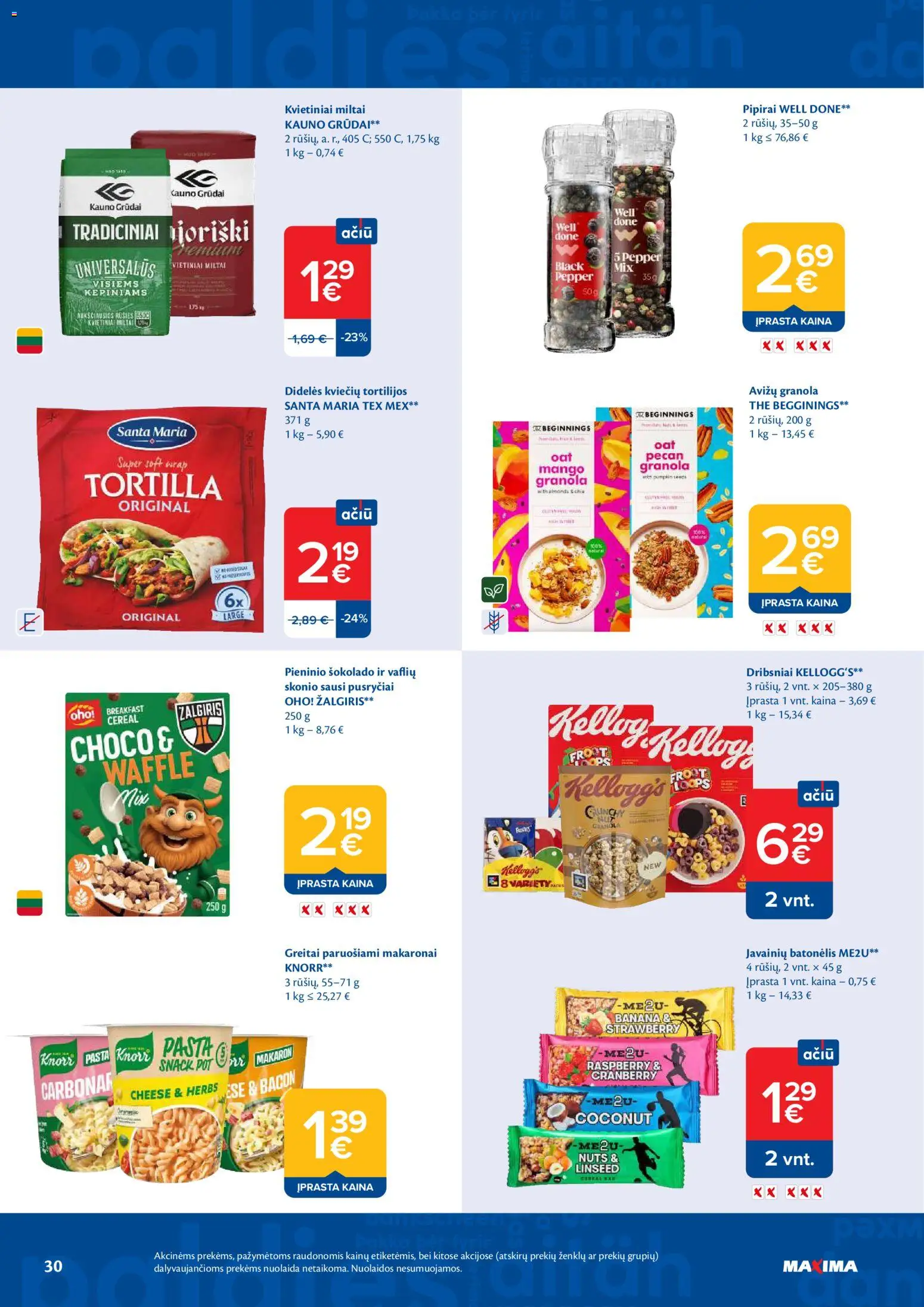 MAXIMA akcijos nuo 28.04.2026 | Puslapis: 30 | Prekių: Miltai, Greitai paruošiami makaronai, Dribsniai, Makaronai