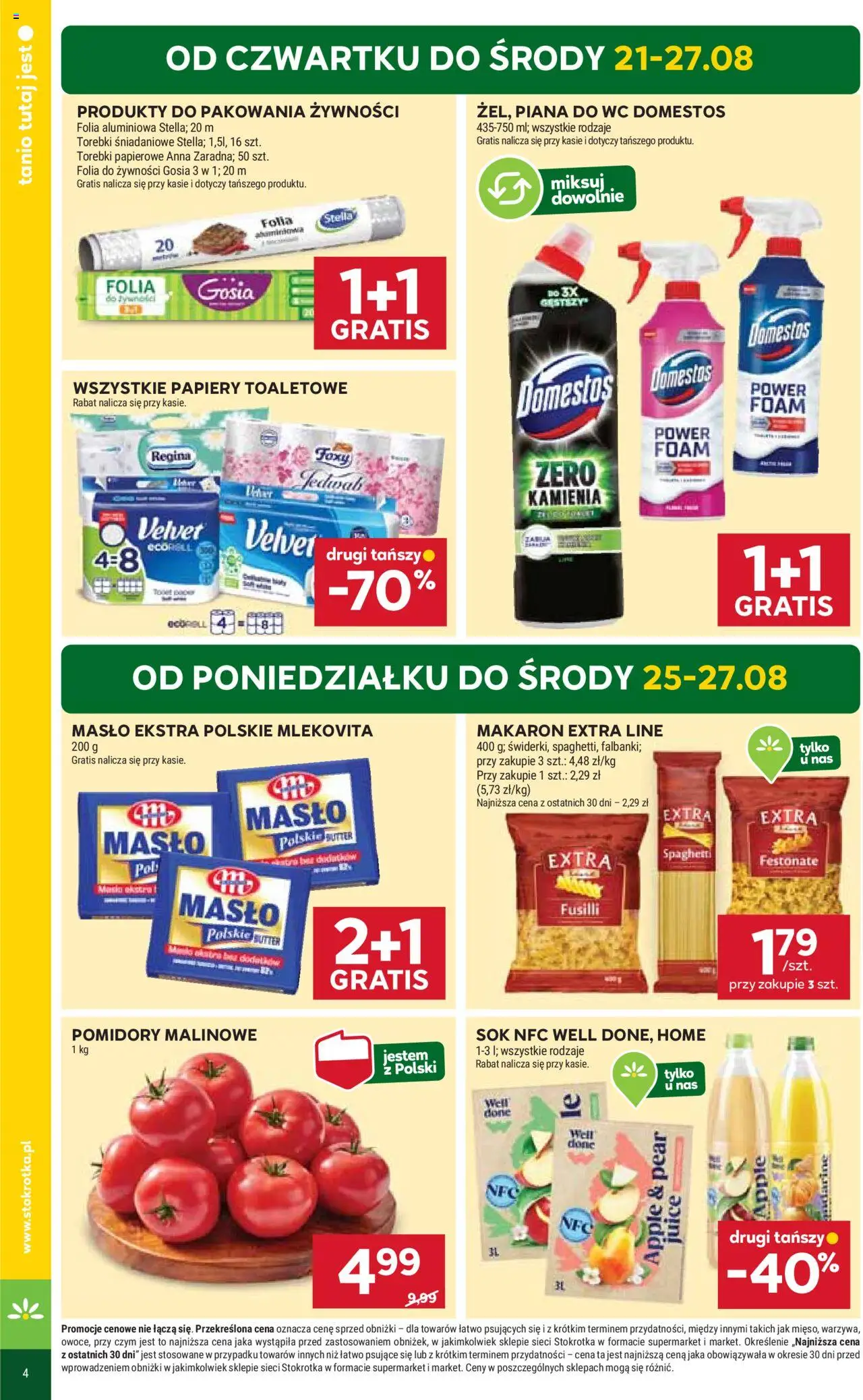 Stokrotka Gazetka - Market od 21.08.2025 | Strona: 4 | Produkty: Stokrotka, Pomidory malinowe, Masło, Makaron