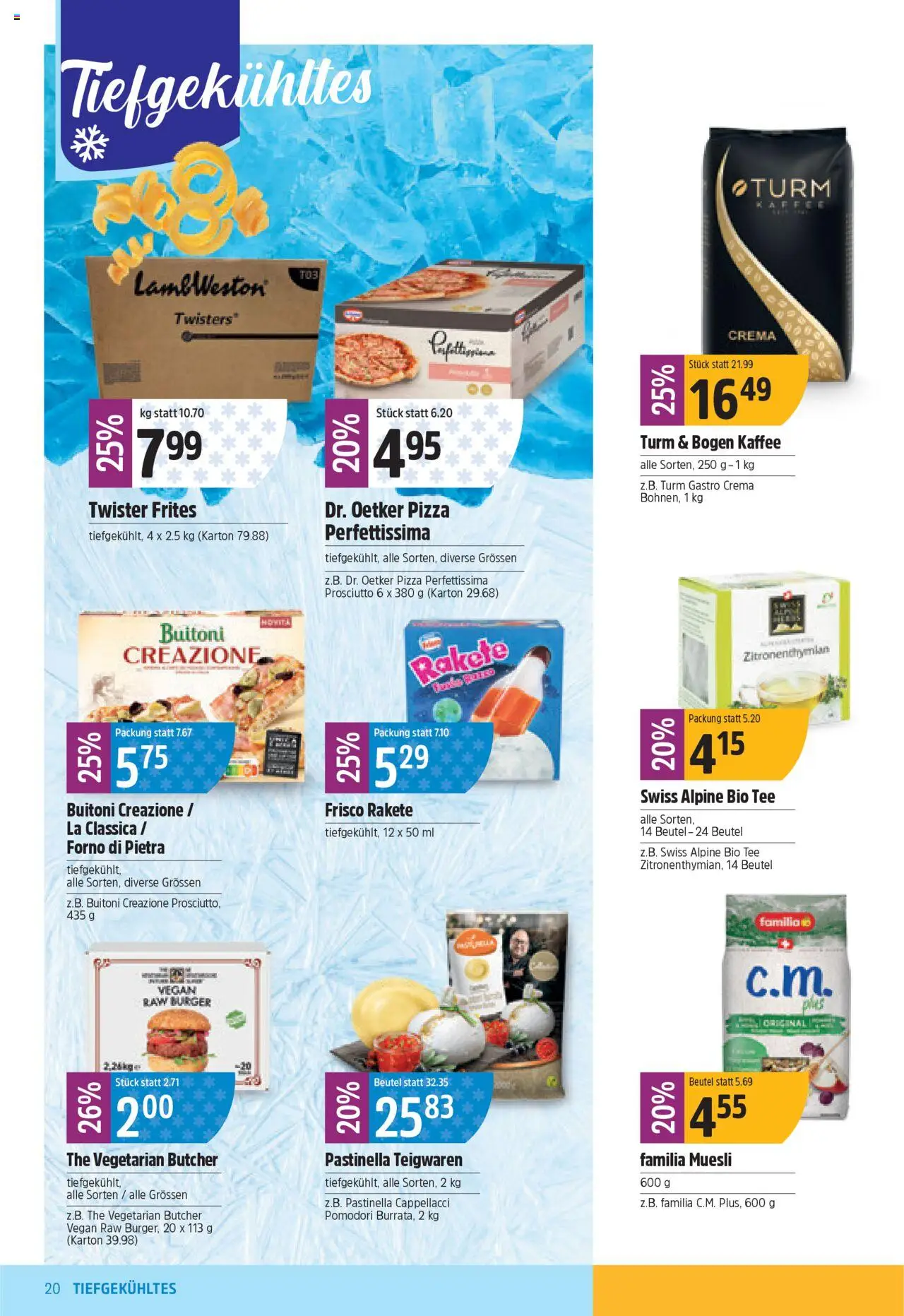TopCC Aktionen – gültig ab 15.09.2025 | Seite: 20 | Produkte: Burger, Teigwaren, Pizza, Tee