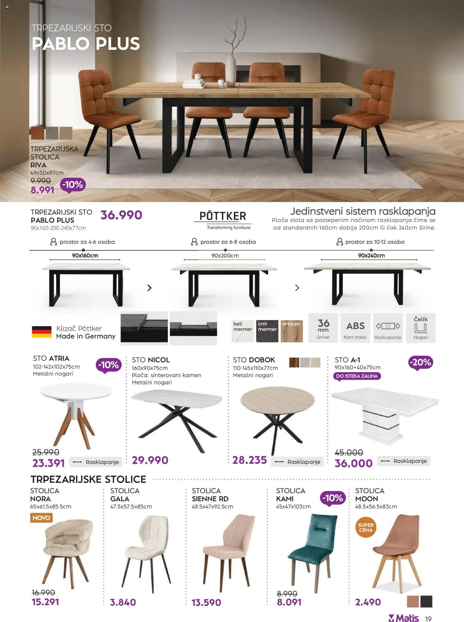 Matis katalog - važi od 01.01.2025 | Strana: 19 | Proizvode: Sto, Stolica, Trpezarijski sto