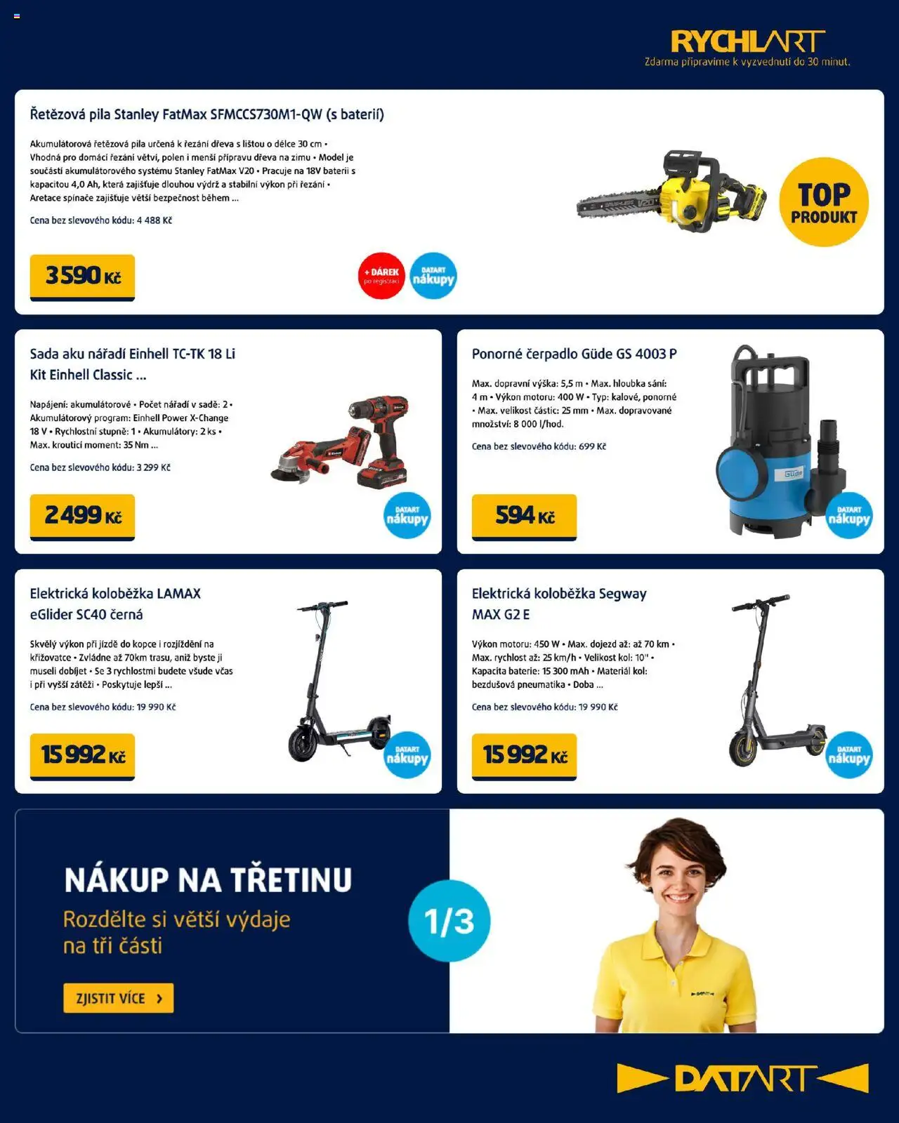 Datart leták od 06.10.2025 | Strana: 19 | Produkty: Koloběžka, Elektrická koloběžka, Ponorné čerpadlo, Pila