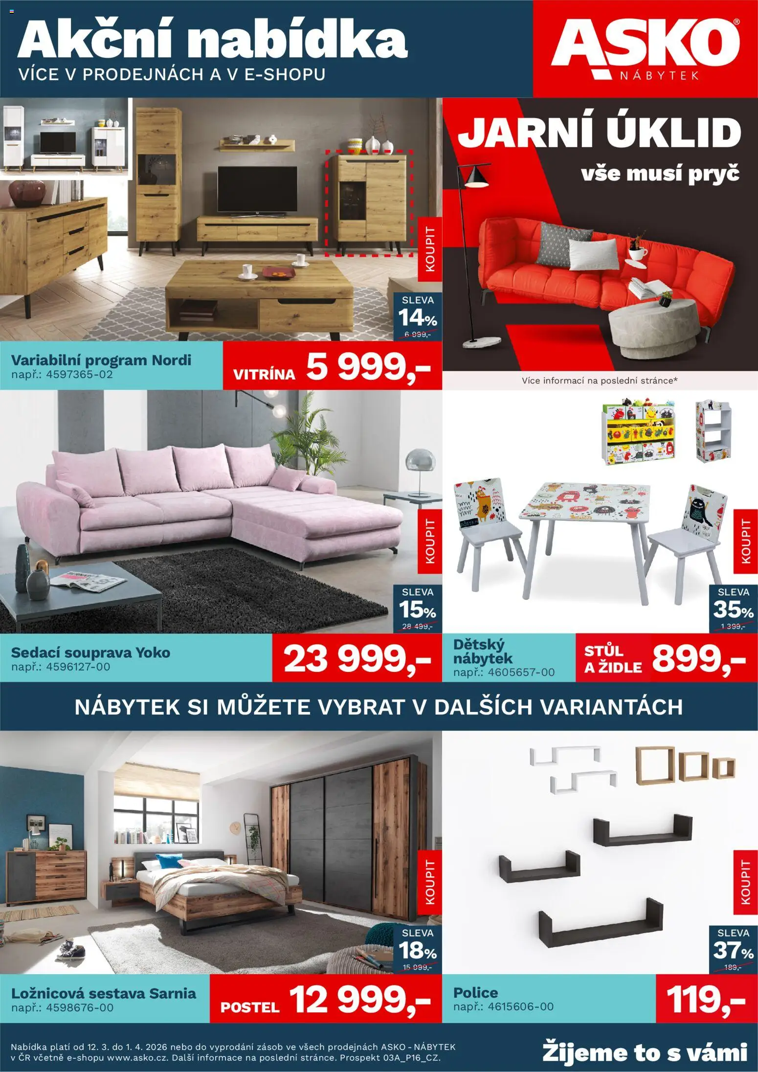 ASKO nábytek leták od 12.03.2026 | Strana: 1 | Produkty: Sedací souprava, Postel, Ložnicová sestava, Stůl