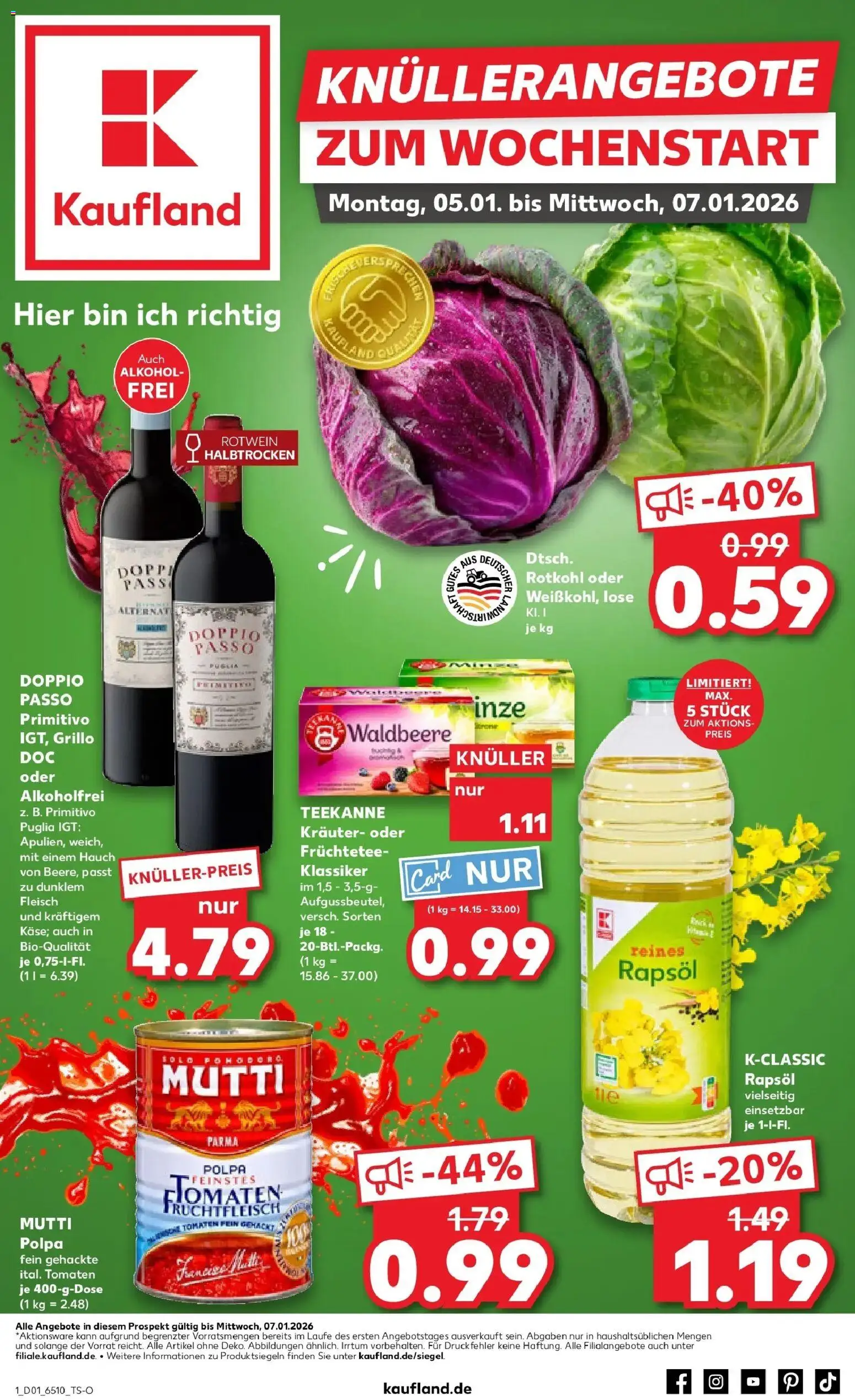 Kaufland prospekt Borken	 – gültig ab 05.01.2026 | Seite: 1 | Produkte: Rotkohl, Rapsöl, Rotwein, Rotwein halbtrocken