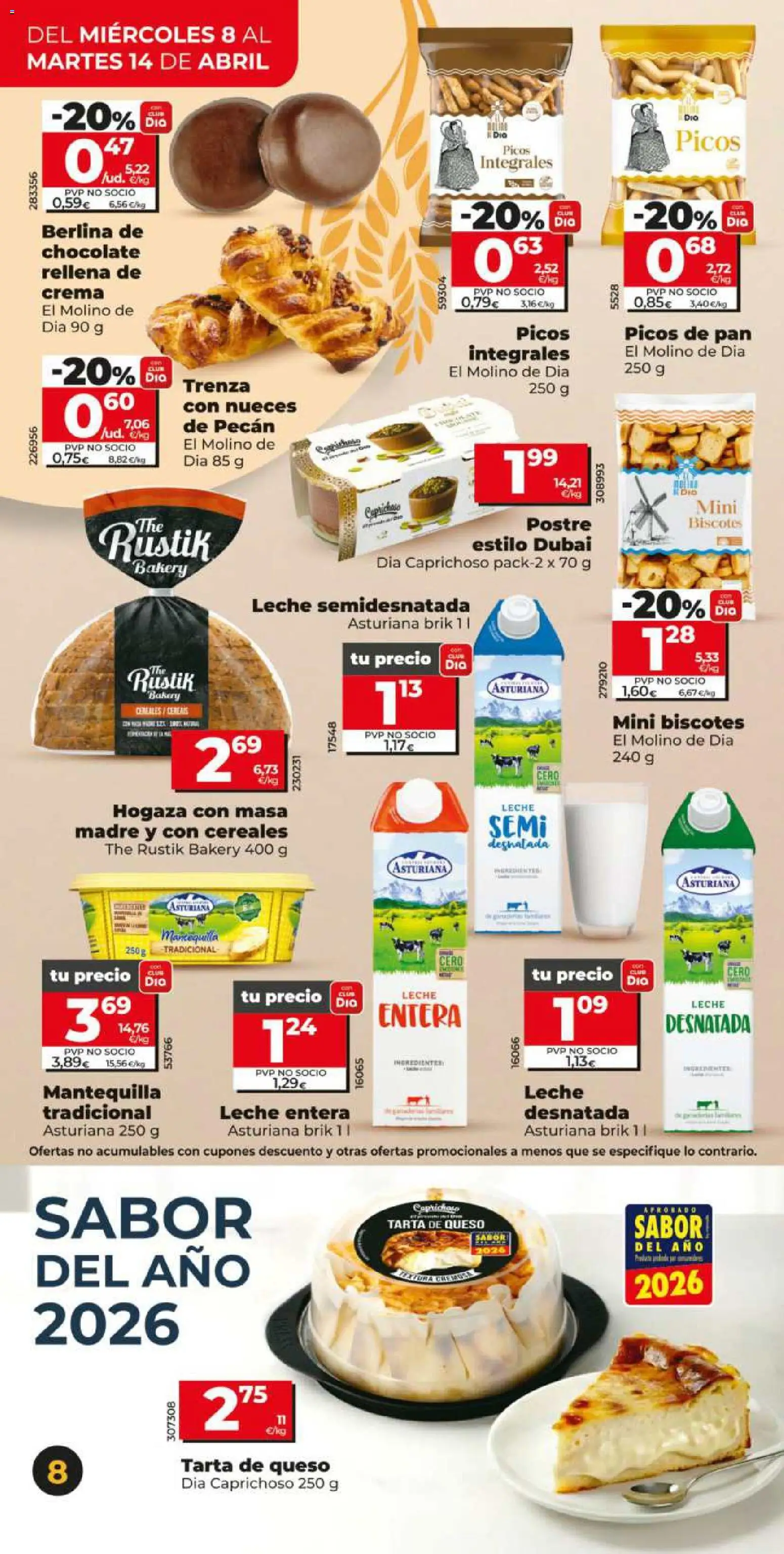 Dia - folleto Market │ válido desde el 08.04.2026 | Página: 8 | Productos: Leche desnatada, Leche, Pan, Chocolate