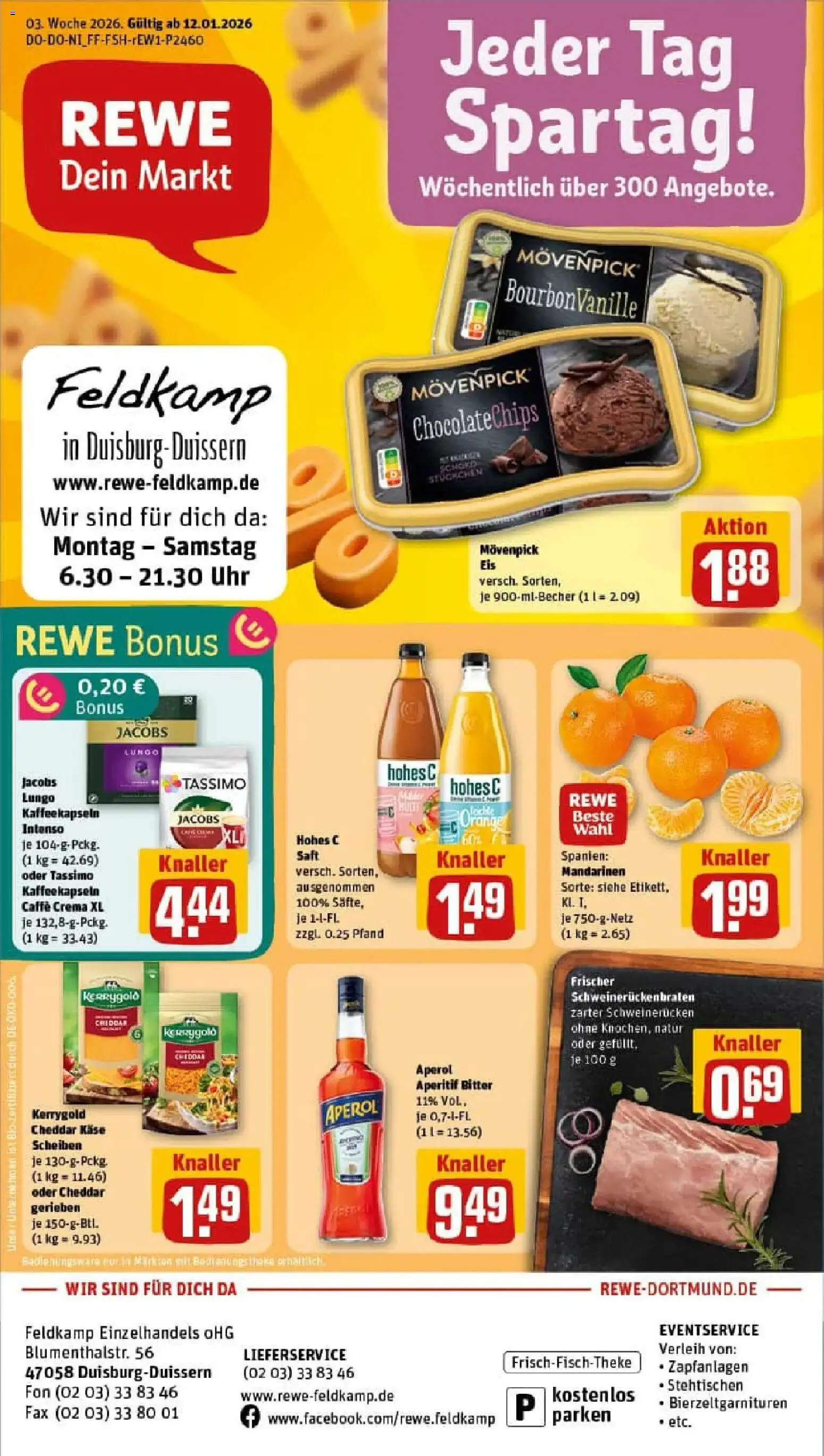 Rewe prospekt Duisburg / Duissern	 – gültig ab 11.01.2026 | Seite: 1 | Produkte: Mandarinen, Movenpick eis, Hohes c, Saft