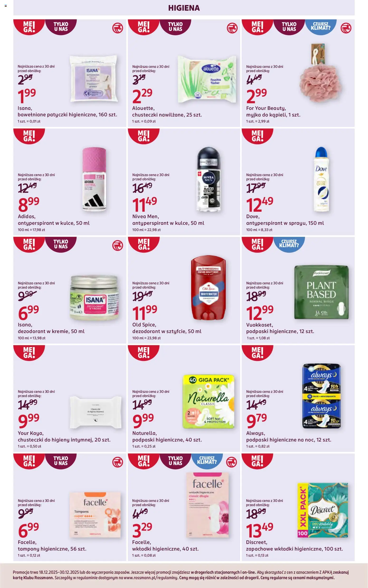 Rossmann Gazetka od 18.12.2025 | Strona: 10 | Produkty: Tampony, Podpaski, Dezodorant, Old spice