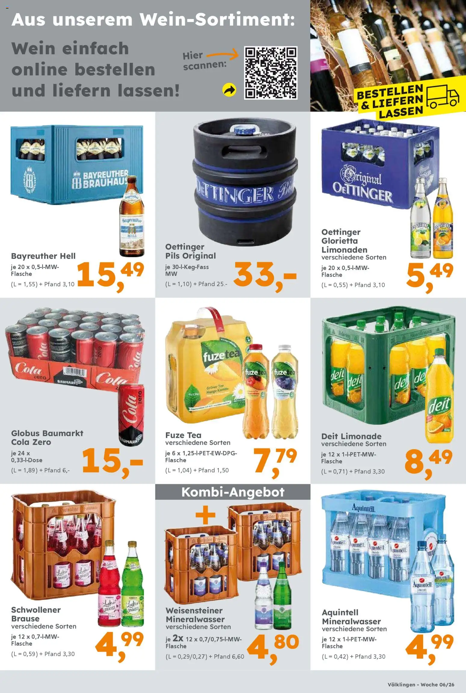Globus Baumarkt prospekt Saarbrücken	 – gültig ab 02.02.2026 | Seite: 9 | Produkte: Fuze tea, Limonade, Oettinger, Mineralwasser
