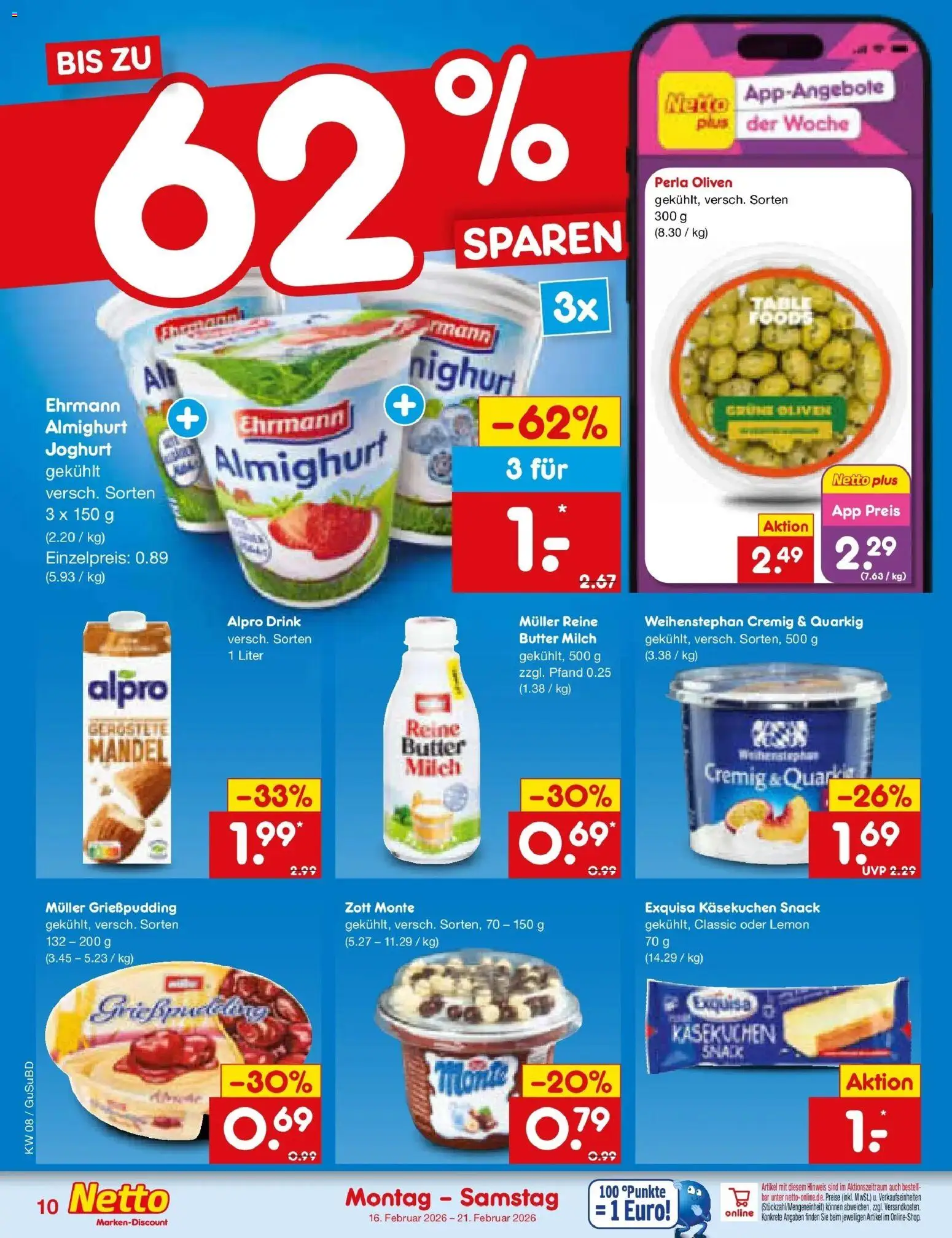 Netto Marken-Discount prospekt Glauchau	 – gültig ab 16.02.2026 | Seite: 10 | Produkte: Milch, Joghurt, Exquisa, Alpro