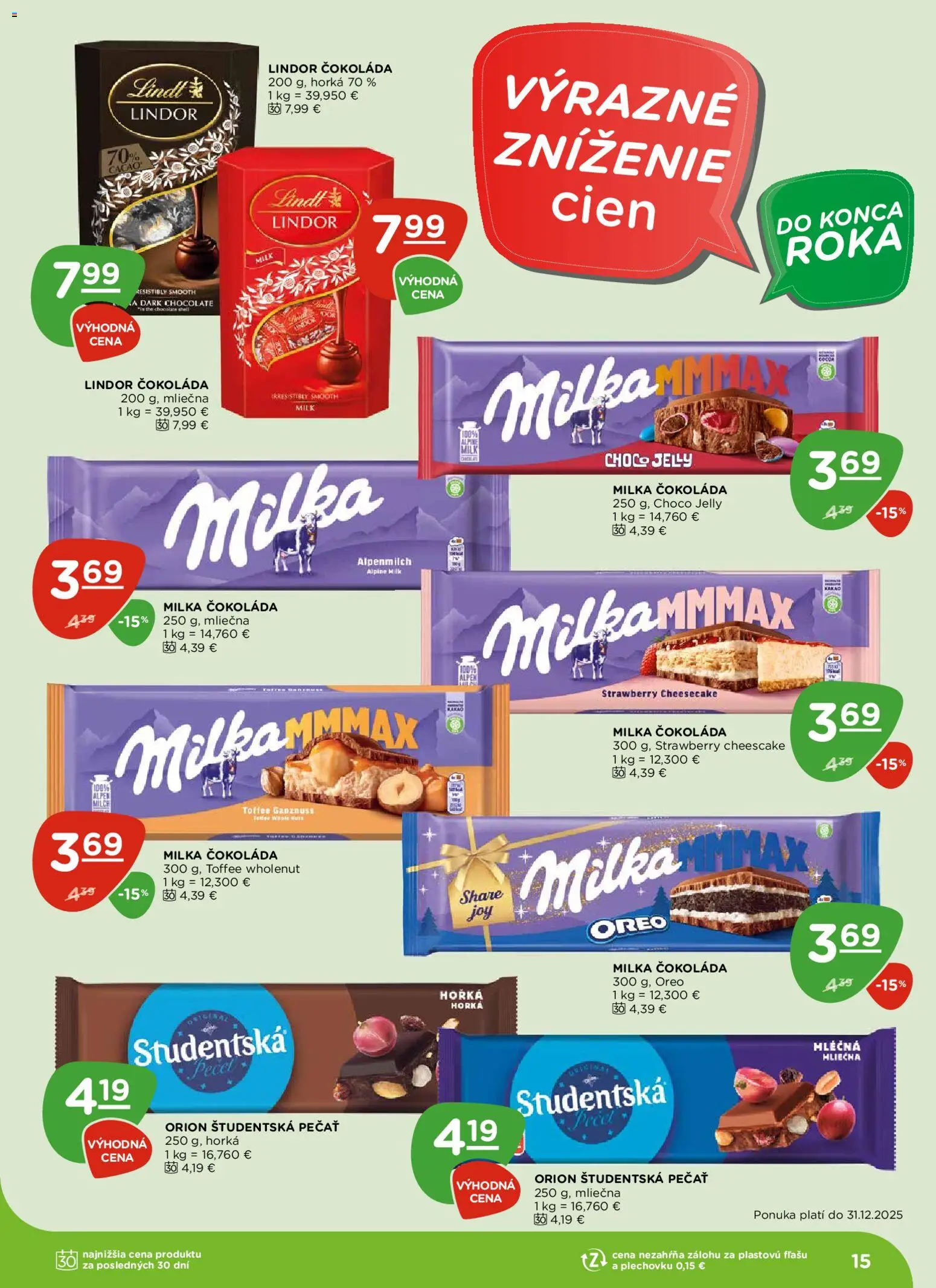Nové Terno akcie – leták je platný od 04.12.2025 | Strana: 15 | Produkty: Lindor, Lindt, Študentská pečať, Milka