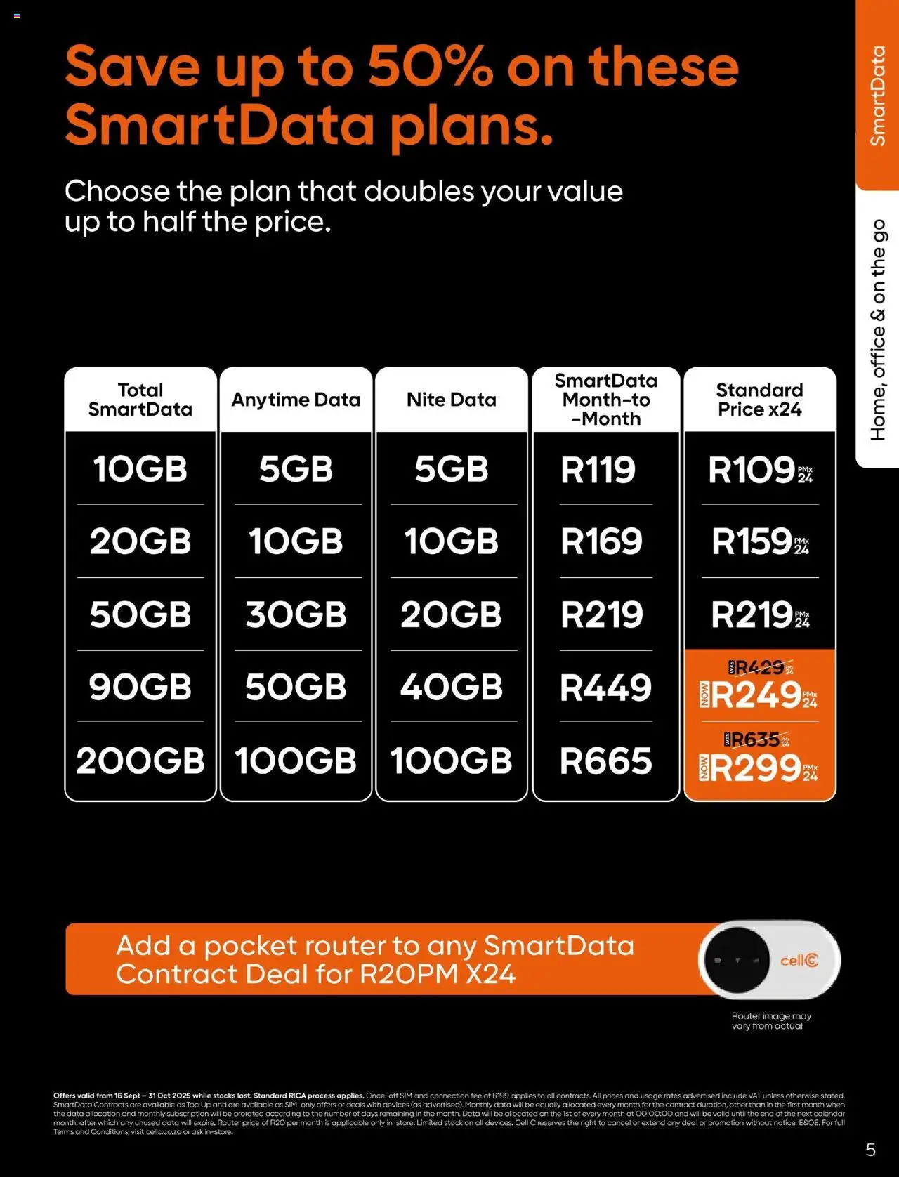 New Cell C catalogue – valid from 16.09.2025 | Page: 5 | Products: Data, Sim, Router, Stock