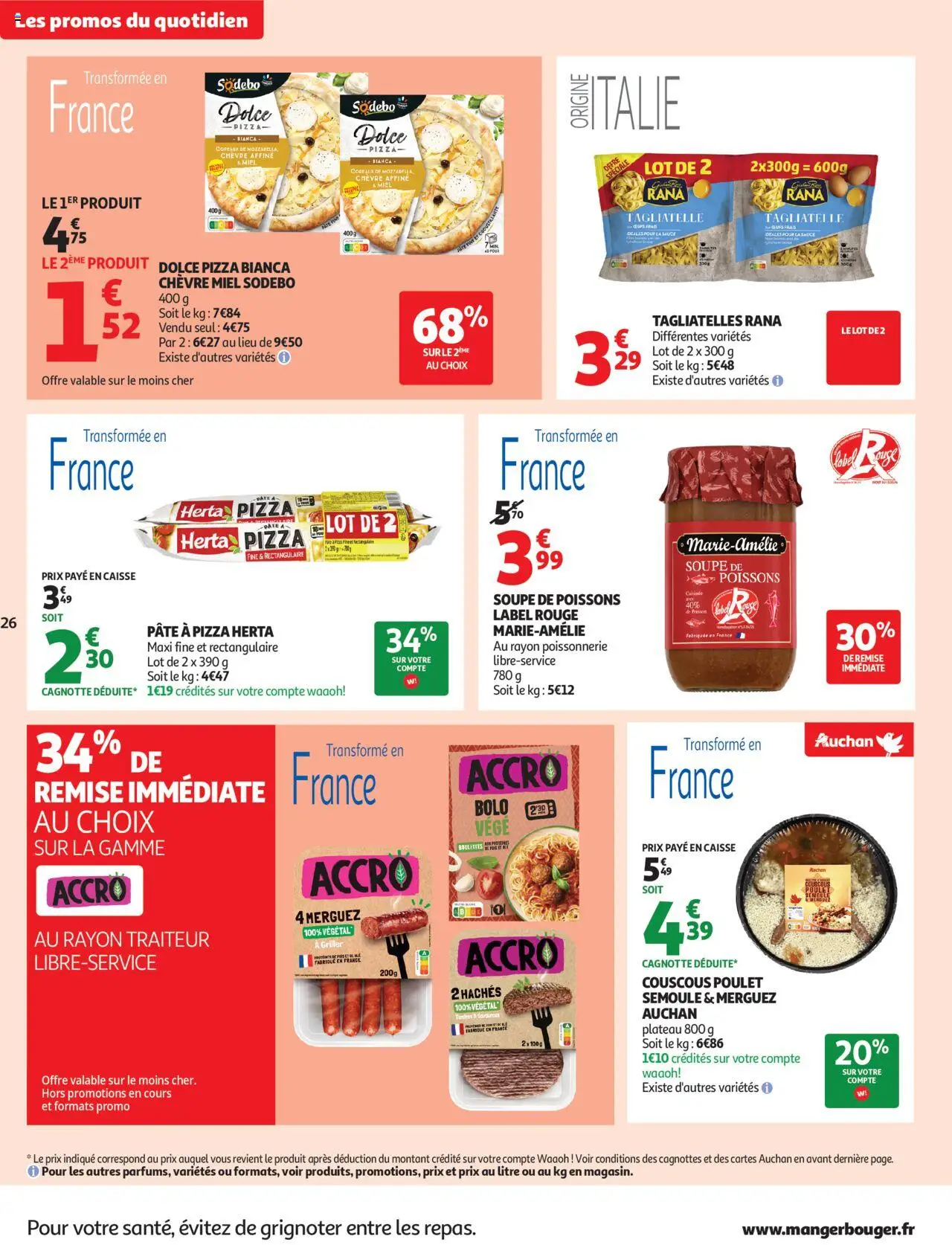 {H1} | Page: 26 | Produits: Mozzarella, Miel, Semoule, Pizza