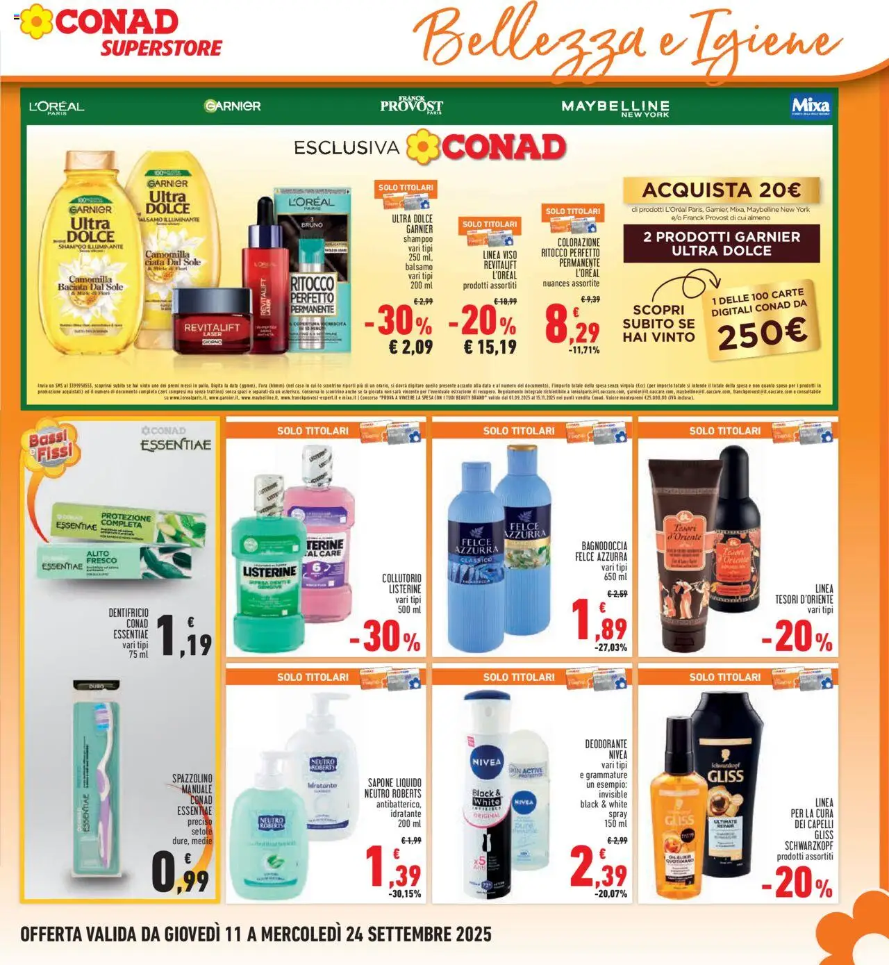 Volantino Conad del 11.09.2025 | Pagina: 27 | Prodotti: Illuminante, Shampoo, Spazzolino, Pera