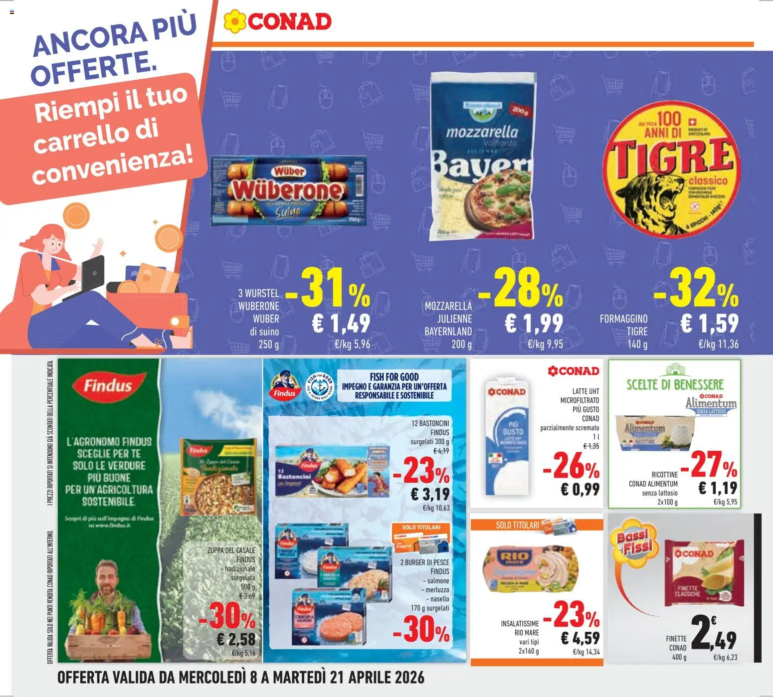 Volantino Conad del 08.04.2026 | Pagina: 24 | Prodotti: Salmone, Tè, Suino, Nasello