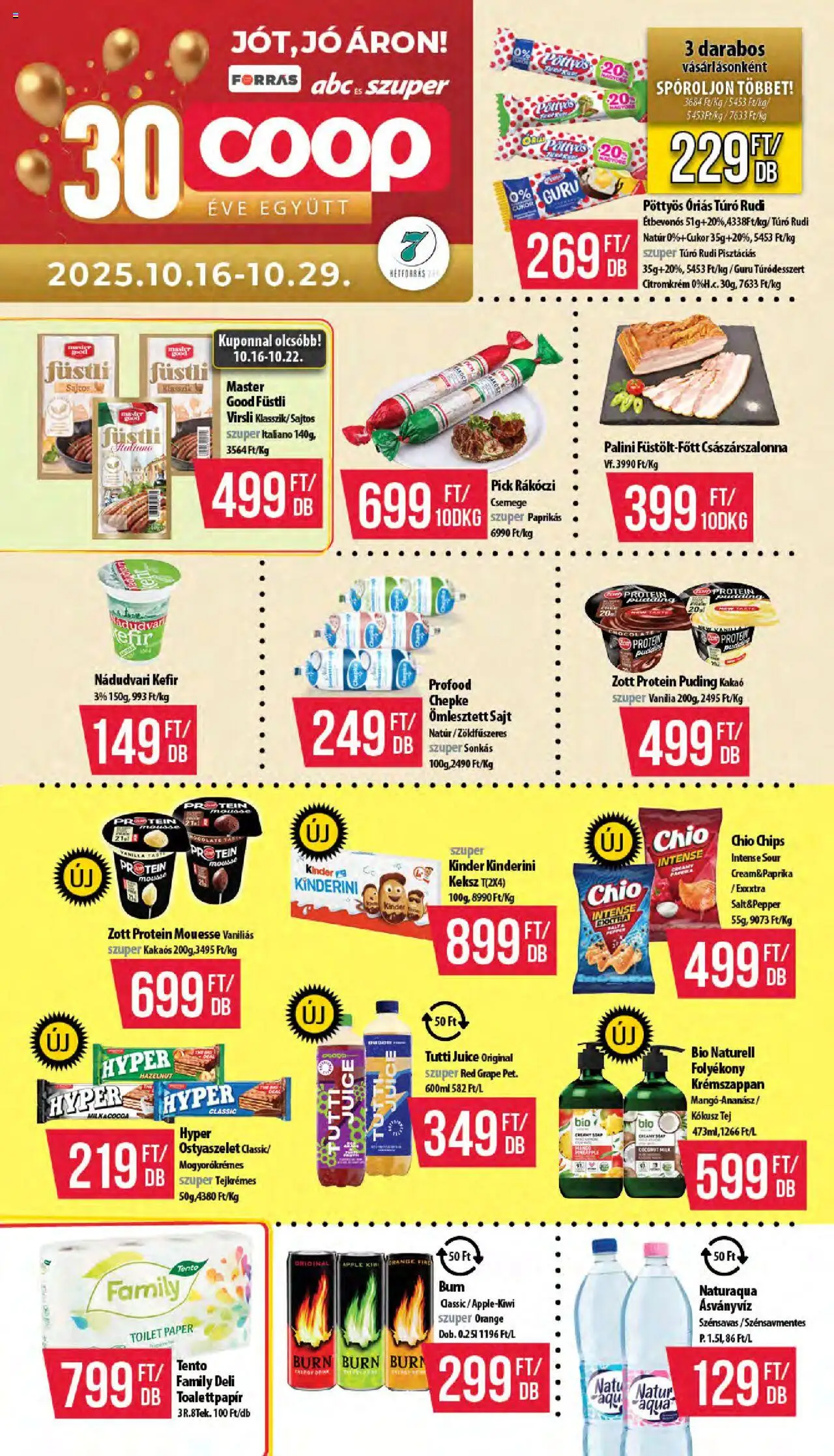 COOP akciós ujság - amely érvényes a következő dátumtól: 16.10.2025 | Oldal: 1 | Termékek: Kefir, Kokusz, Császárszalonna, Túró