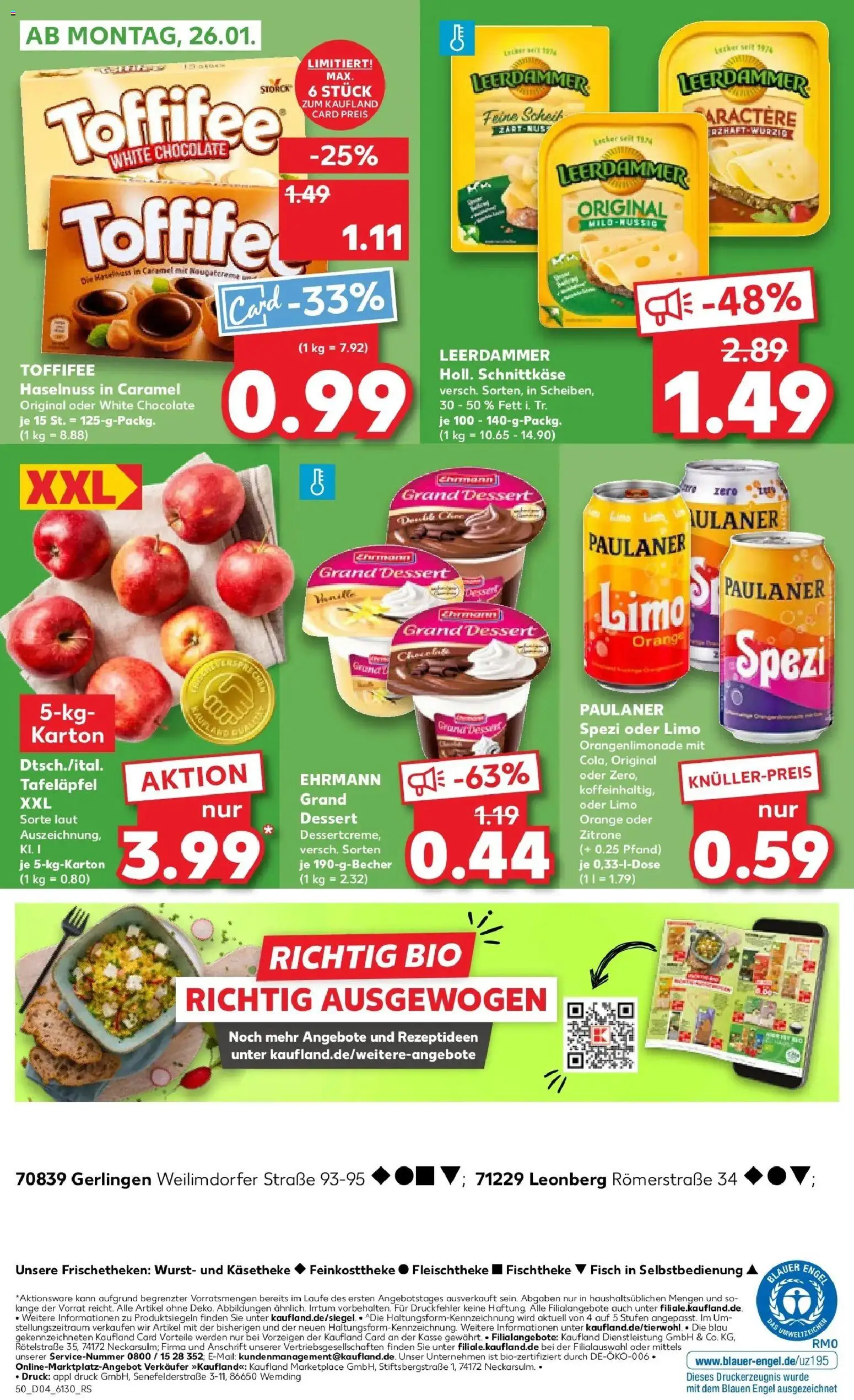 Kaufland prospekt Leonberg	 – gültig ab 22.01.2026 | Seite: 50 | Produkte: Ehrmann grand dessert, Leerdammer, Wurst, Paulaner