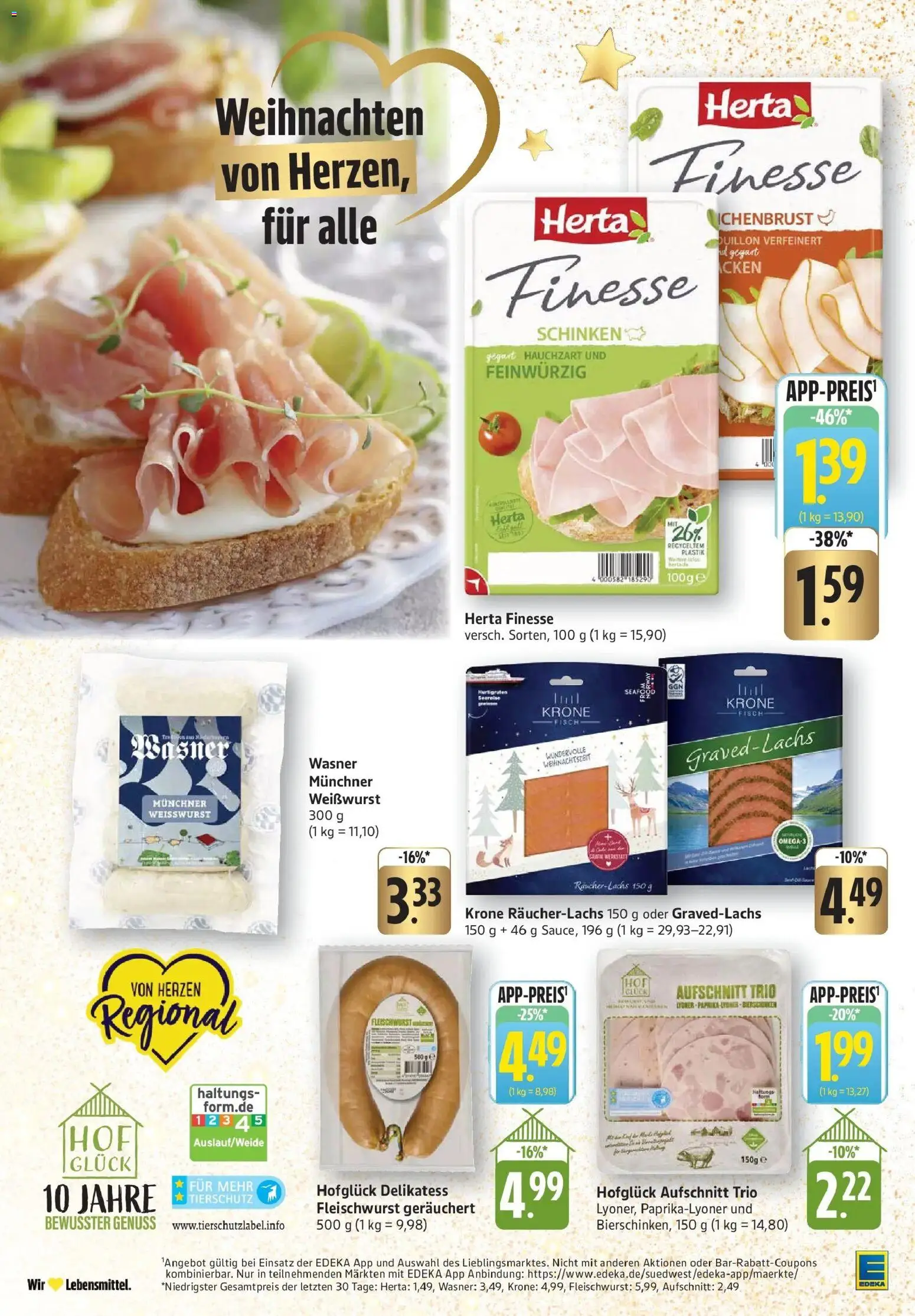 Edeka prospekt Bad Camberg	 – gültig ab 08.12.2025 | Seite: 14 | Produkte: Weißwurst, Fisch, Räucherlachs, Herta finesse