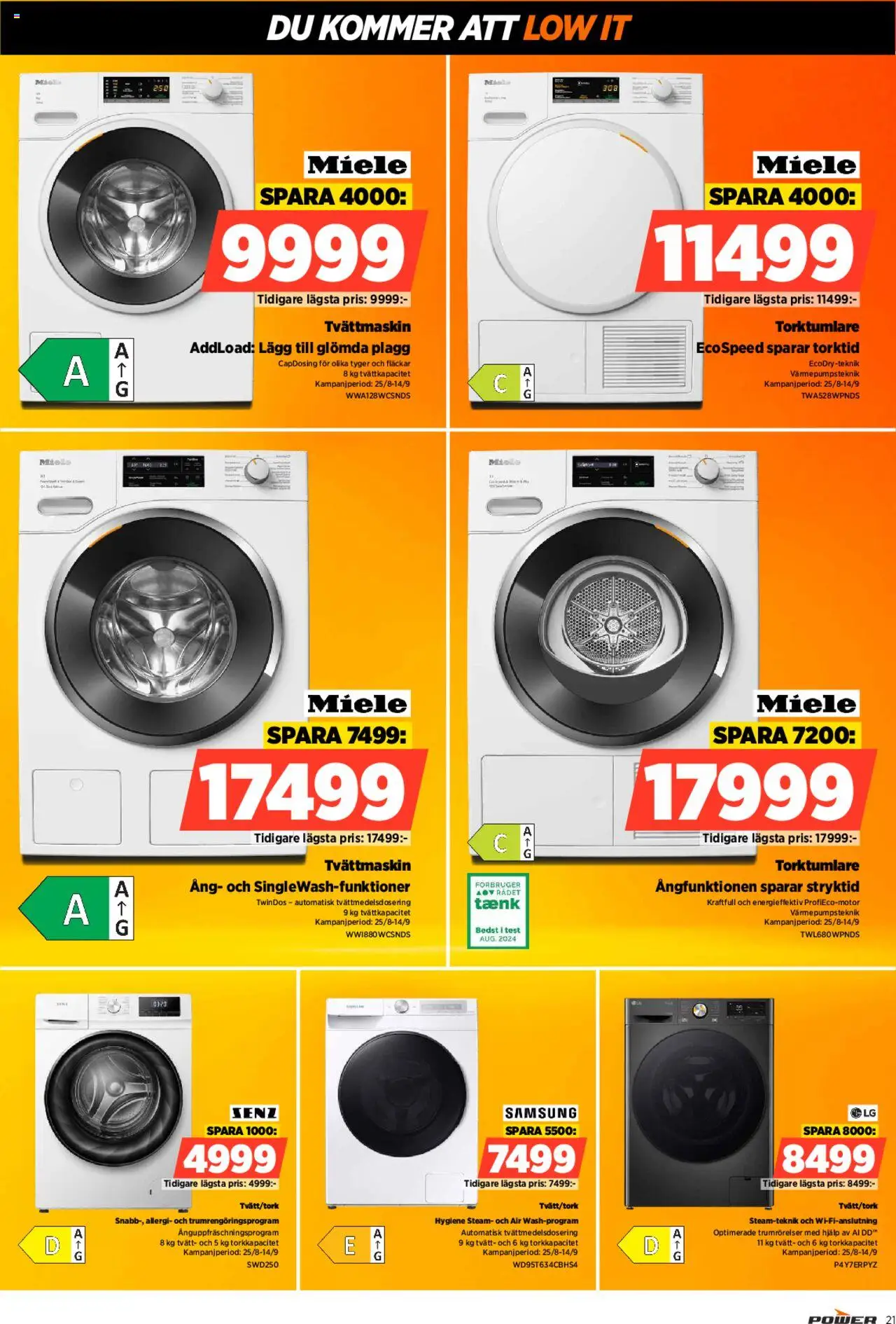 Power reklamblad aktuell från 08.09.2025 | Sida: 21 | Produkter: Tvättmaskin, Torktumlare