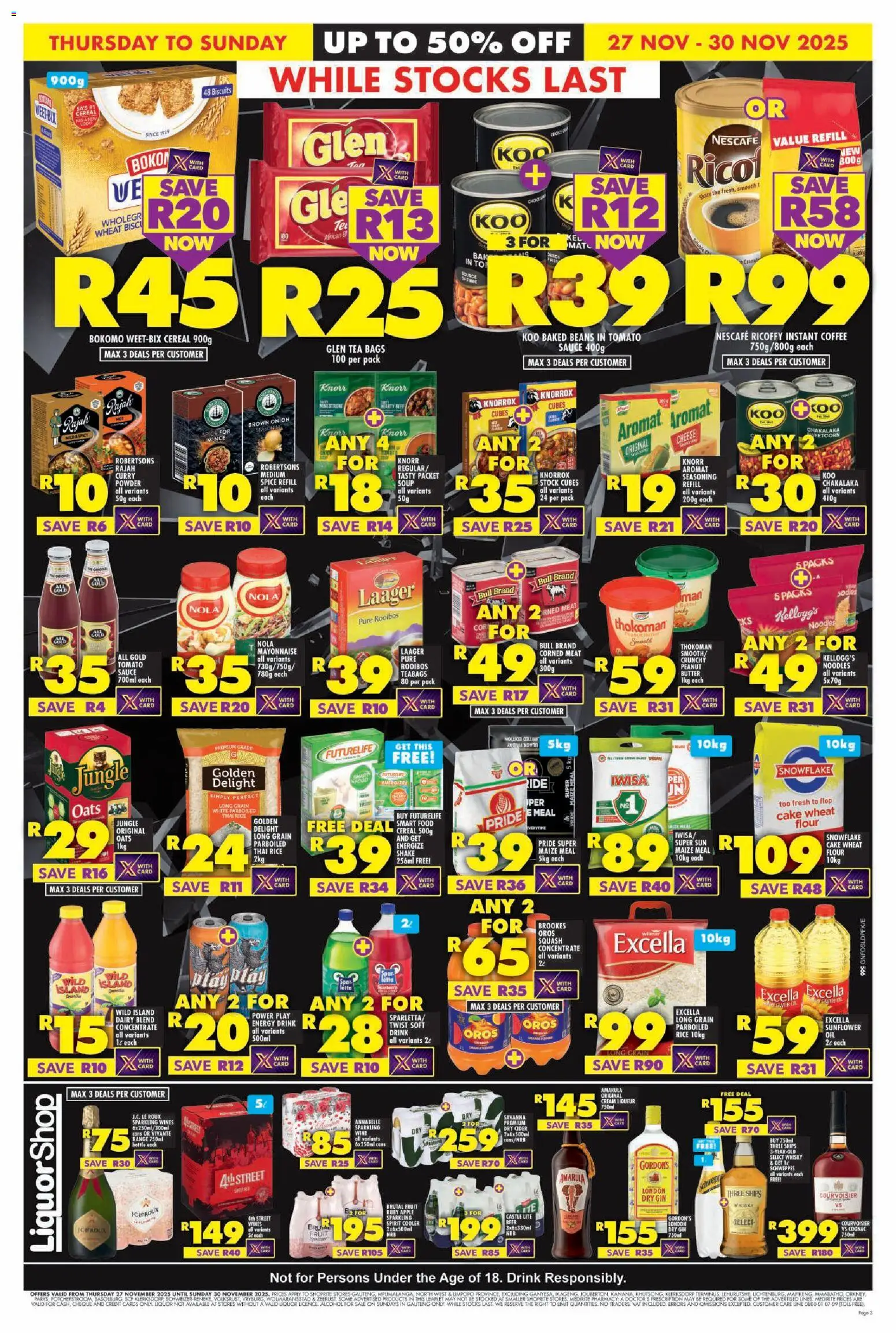 New Shoprite catalogue – valid from 27.11.2025 | Page: 3 | Products: Maize meal, Powder, Mayonnaise, Estuche organizador de viaje