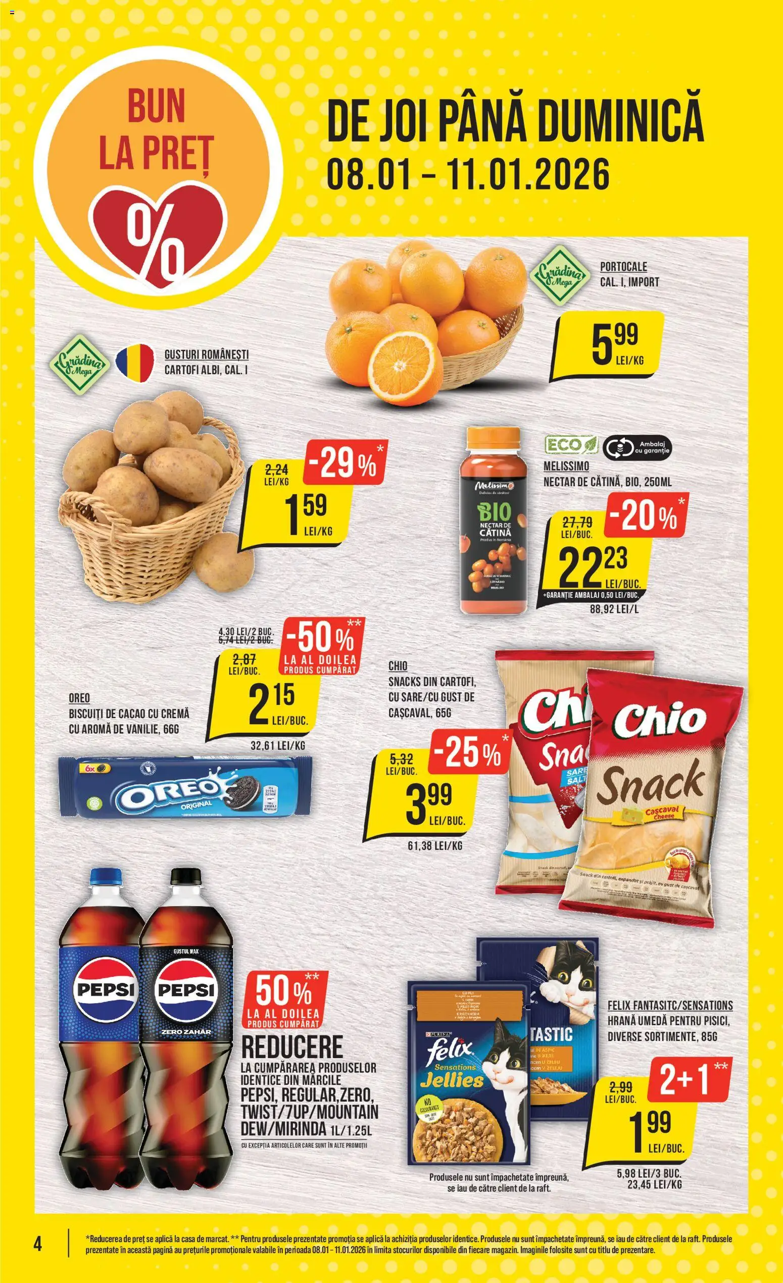Noul catalog Mega Image – valabil de la 05.01.2026 | Pagină: 4 | Produse: Cașcaval, Portocale, Biscuiți, Sare