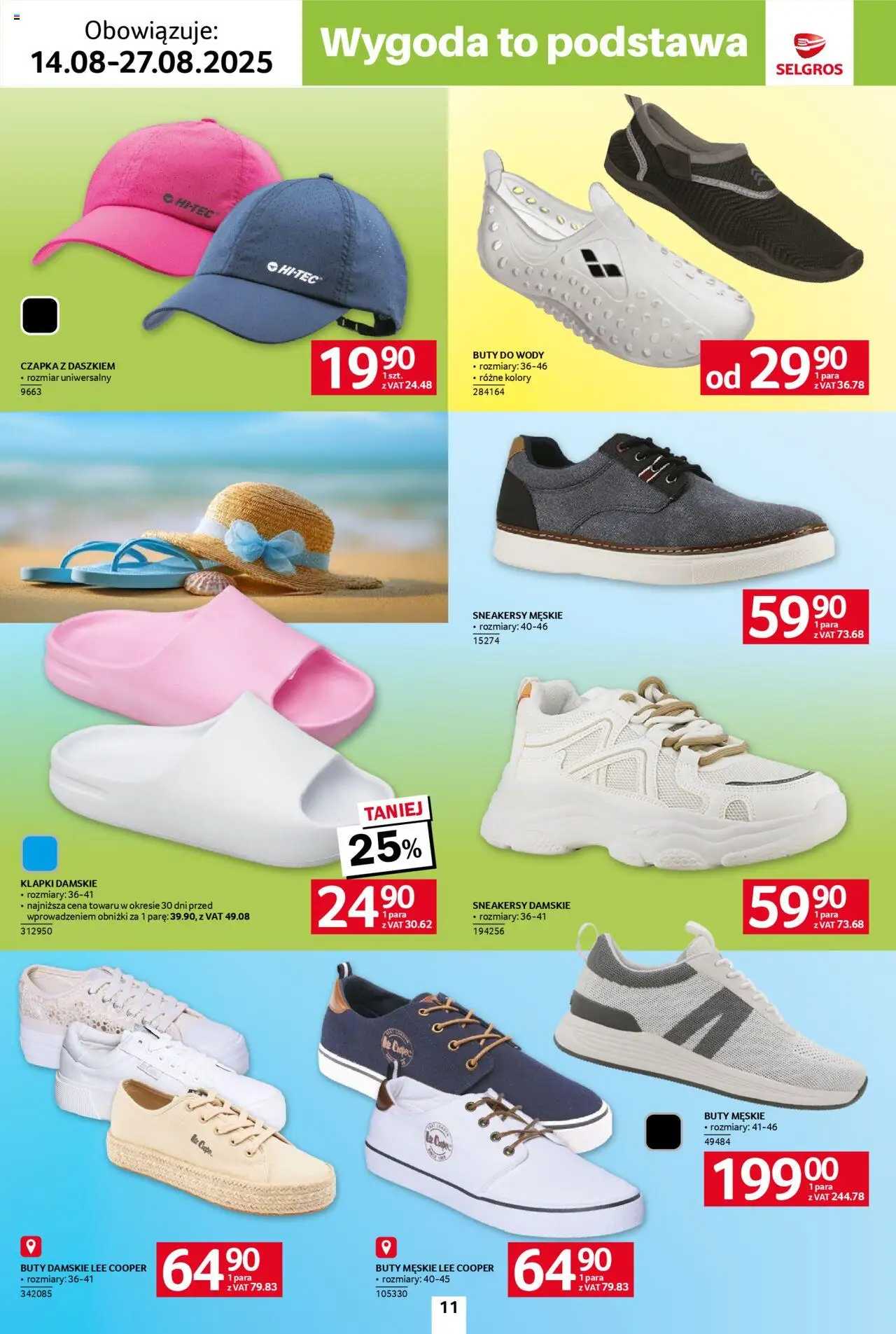 Selgros cash&carry - Katalog Hot Summer od 14.08.2025 | Strona: 11 | Produkty: Klapki, Klapki damskie, Buty do wody, Buty męskie