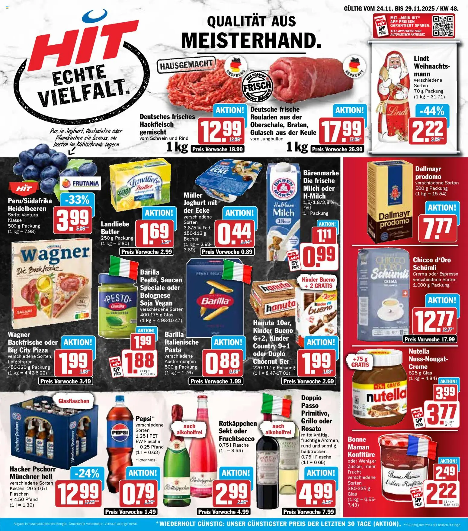 HIT - Bayern – gültig ab 24.11.2025 | Seite: 1 | Produkte: Butter, Sekt, Heidelbeeren, Salami